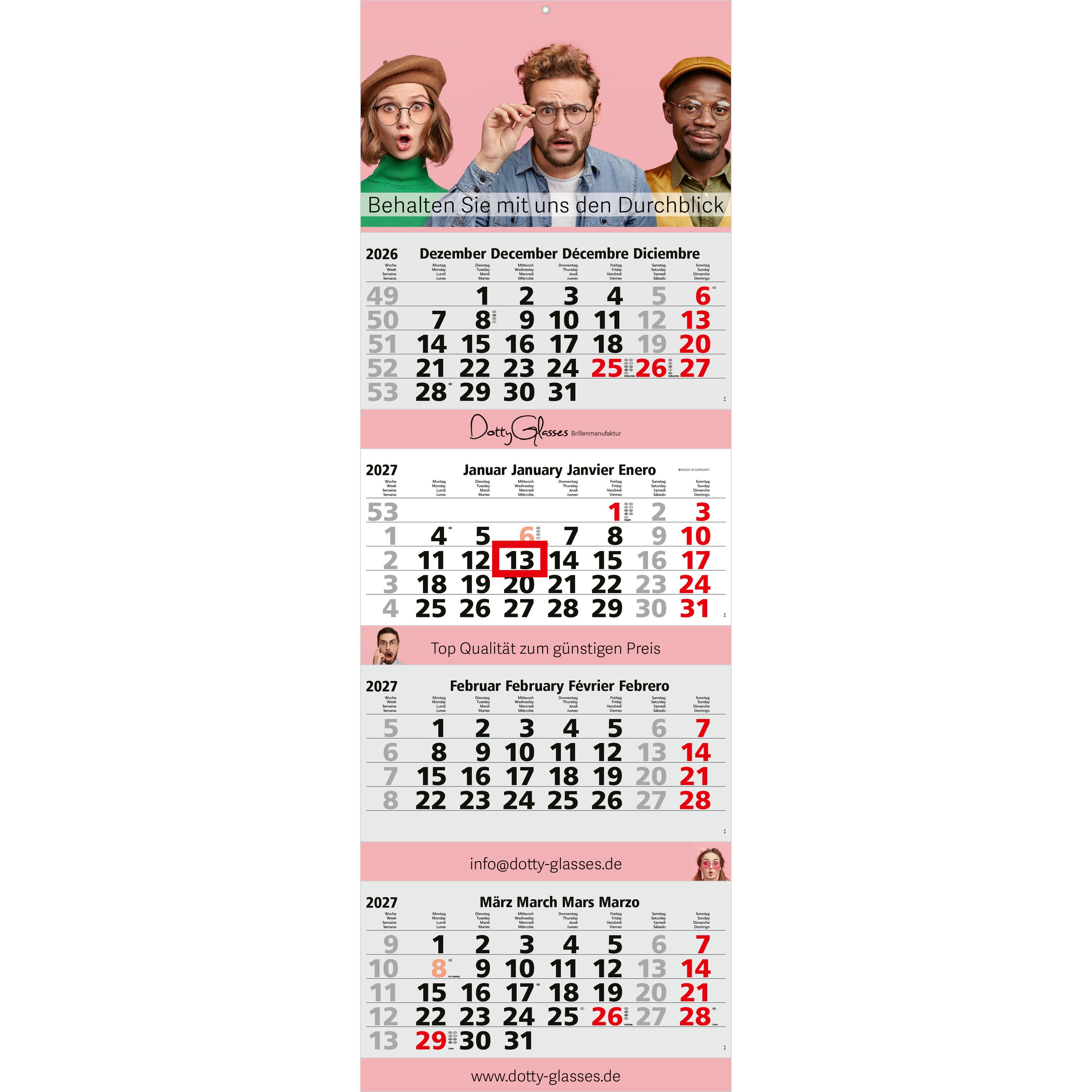 4-Monatskalender Mehrblock Quadro 4 Post-149