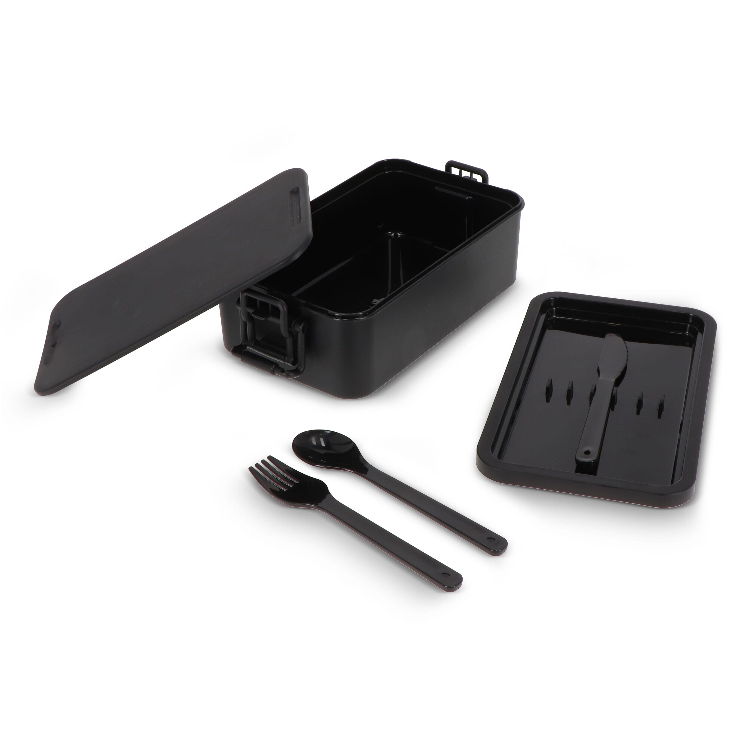 Doppelte Lunchbox mit Besteck - schwarz-899