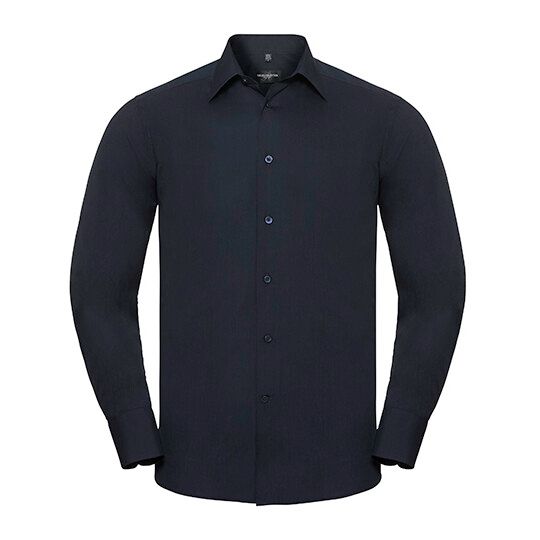 Men's Long Sleeve Tailored Polycotton Poplin Shirt - french navy-80