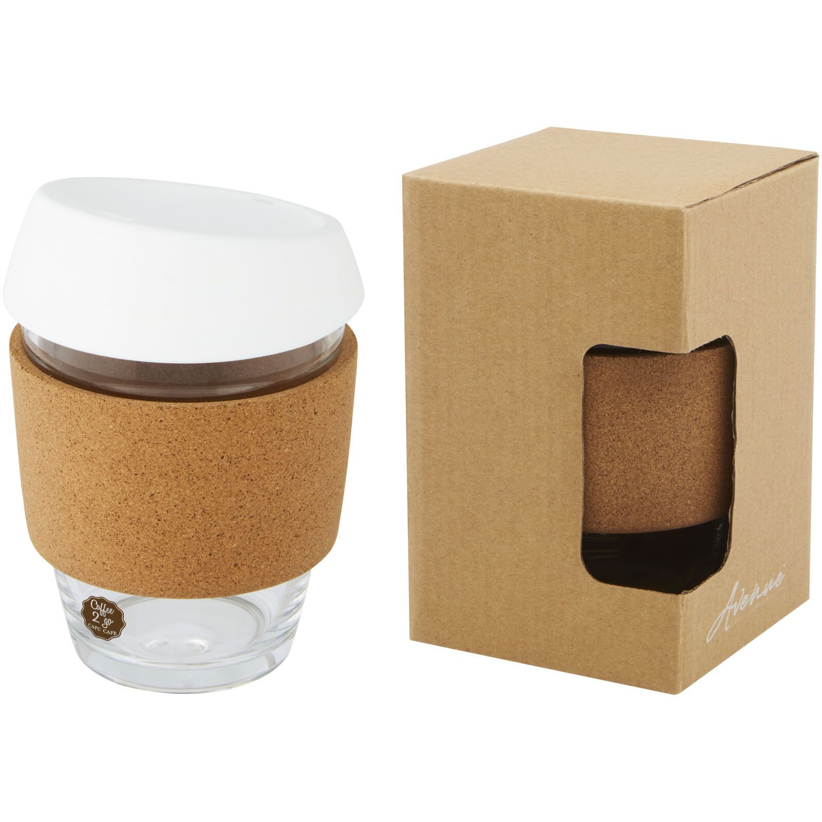 Lidan 360 ml Becher aus Borosilikatglas mit Korkgriff und Silikondeckel - weiss-589