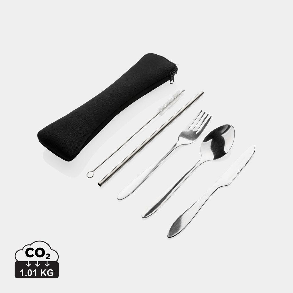 4-teiliges wiederverwendbares Besteckset aus Stainless-Steel - silber-365