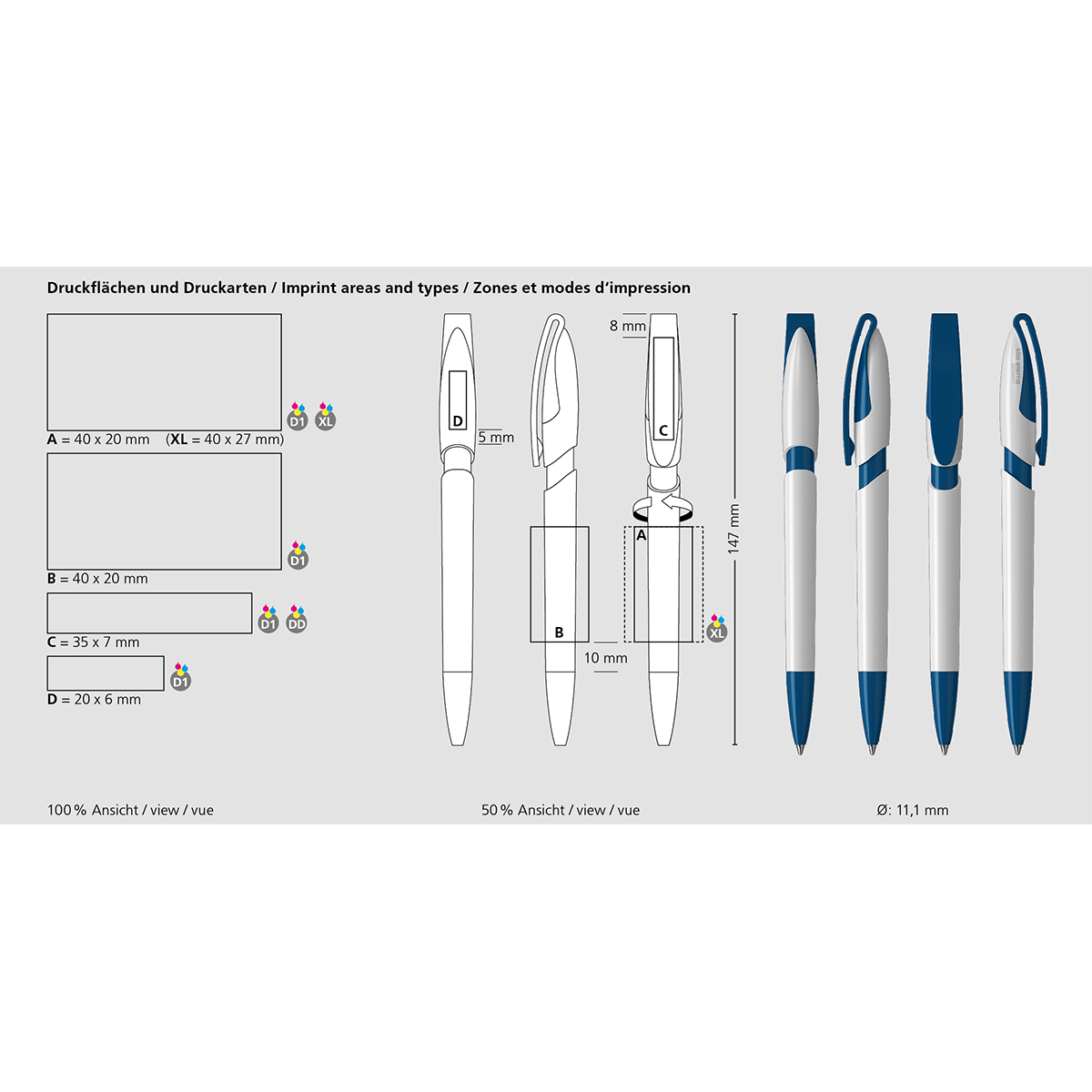 Druckkugelschreiber Rodeo high gloss - weiss-222