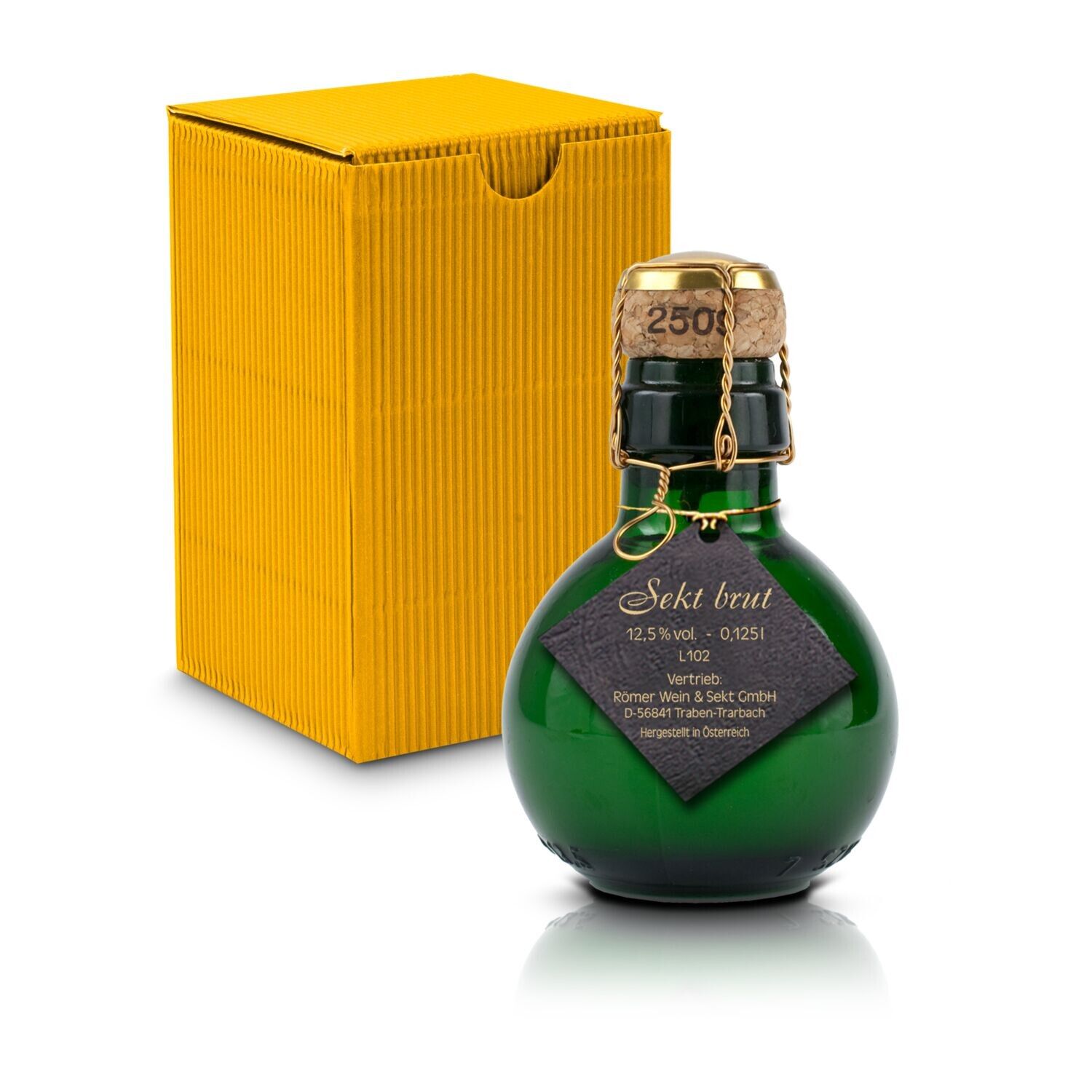 Kleinste Sektflasche der Welt - Schwarzer Anhänger 125ml - gelb-259