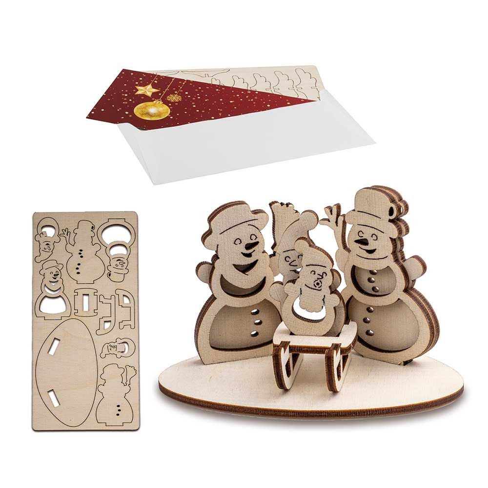3D Holzpuzzle-Karte - Schneemann-Familie mit Lasergravur-354