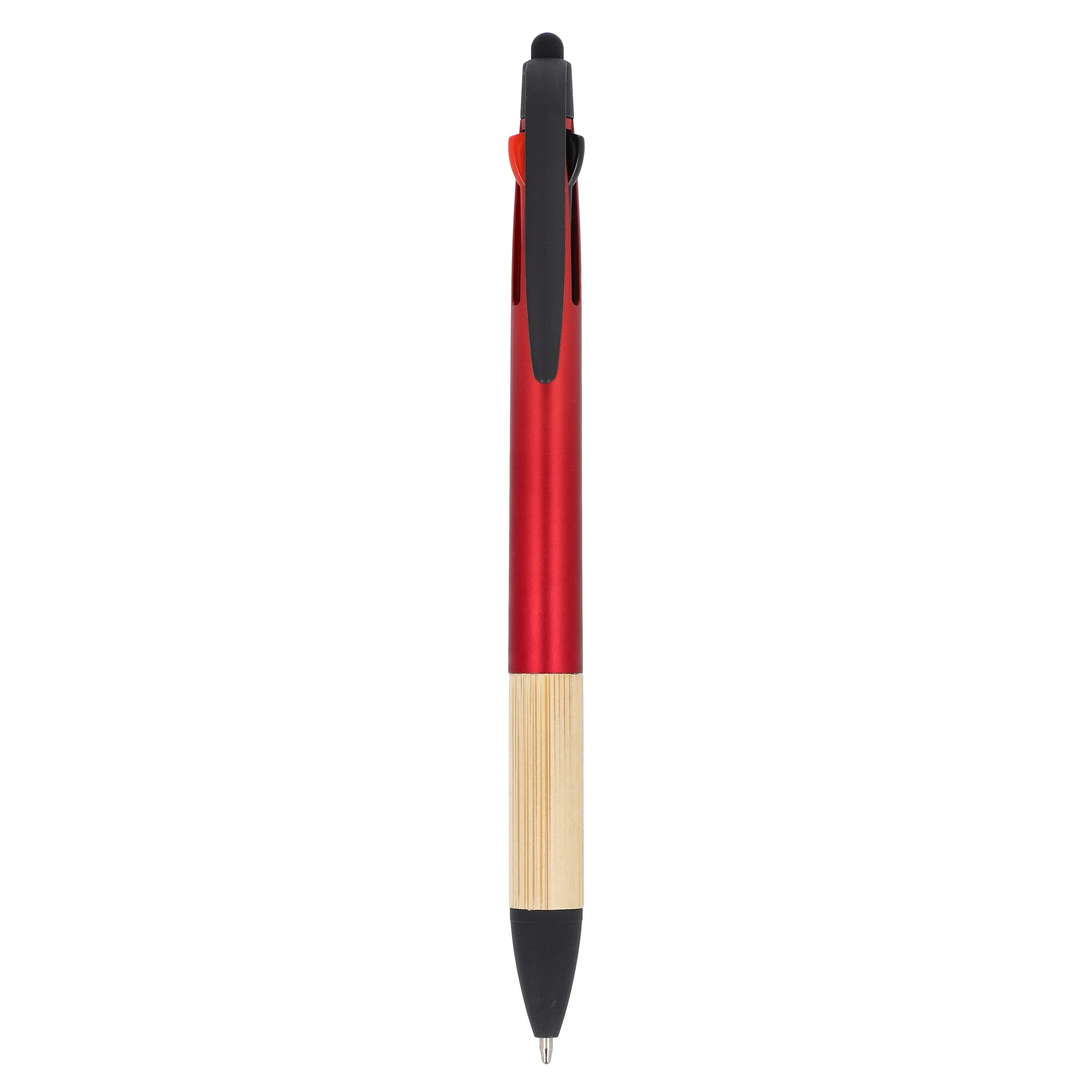 3-Farben-Stift mit Bambusgriff - rot-31