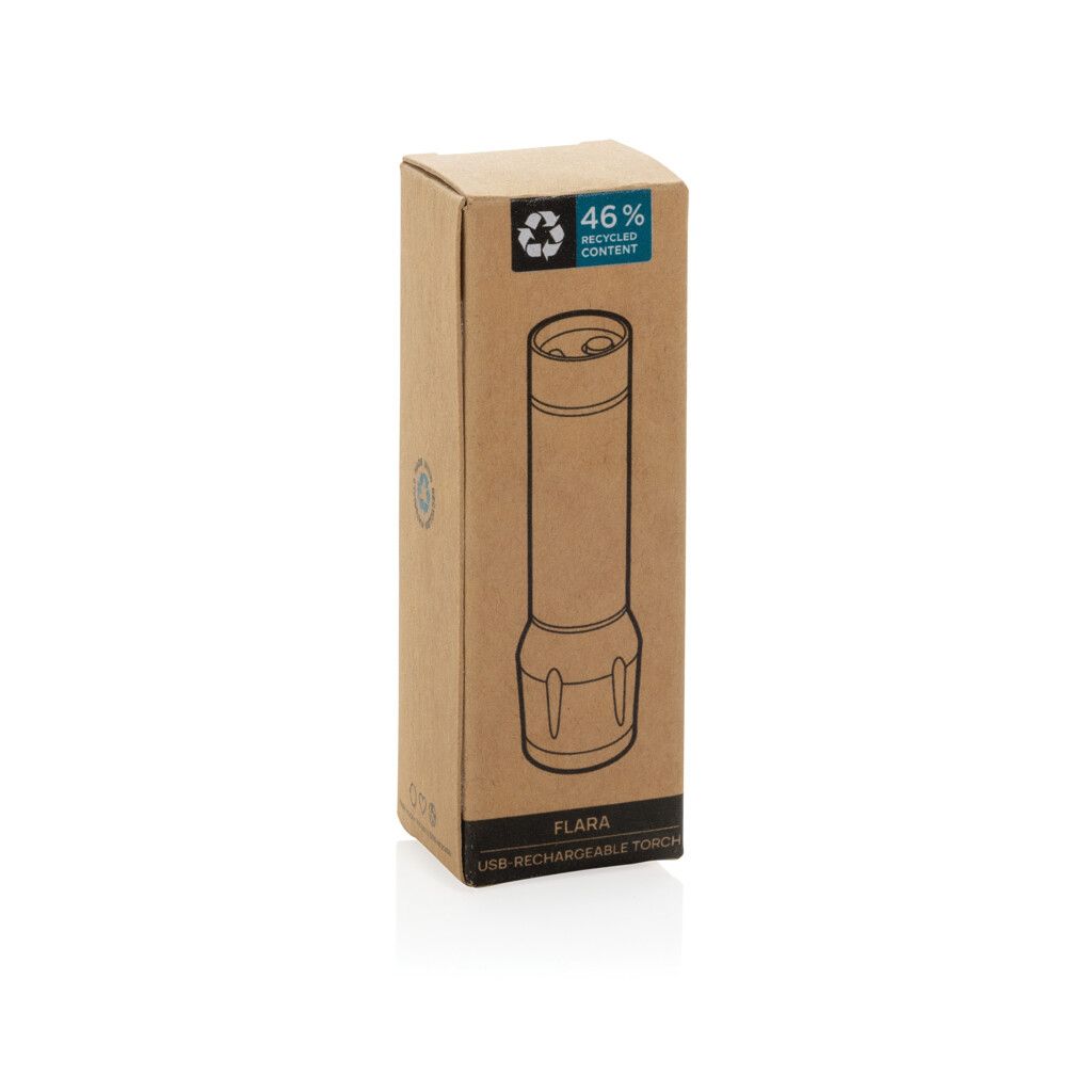 Flara USB-aufladbare Taschenlampe aus RCS recyceltem ABS - schwarz-722