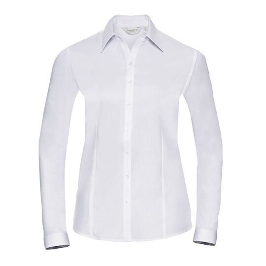 Ladies' Long Sleeve Tailored Herringbone Shirt - white-299