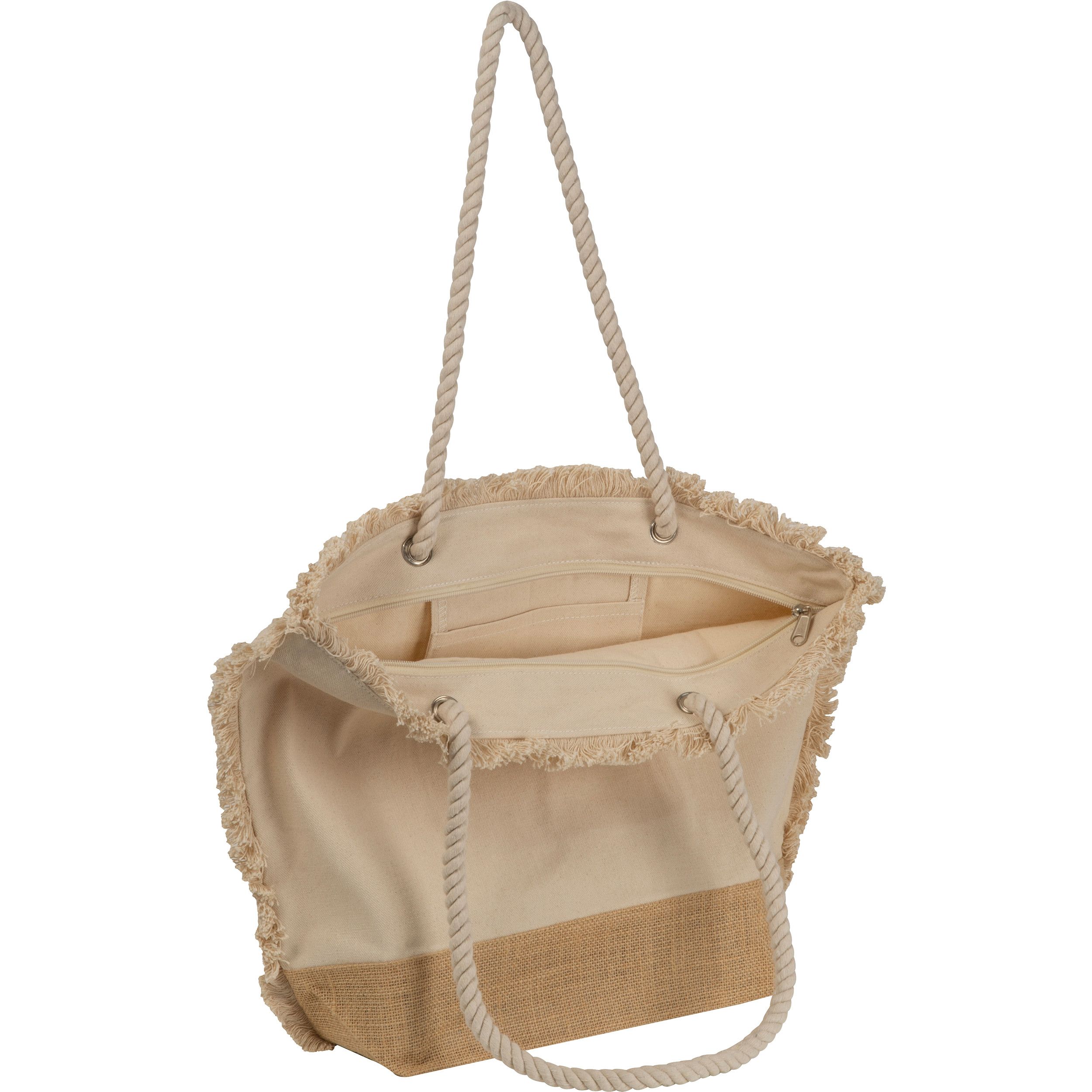 Strandtasche mit Juteboden und Fransen  - beige-800