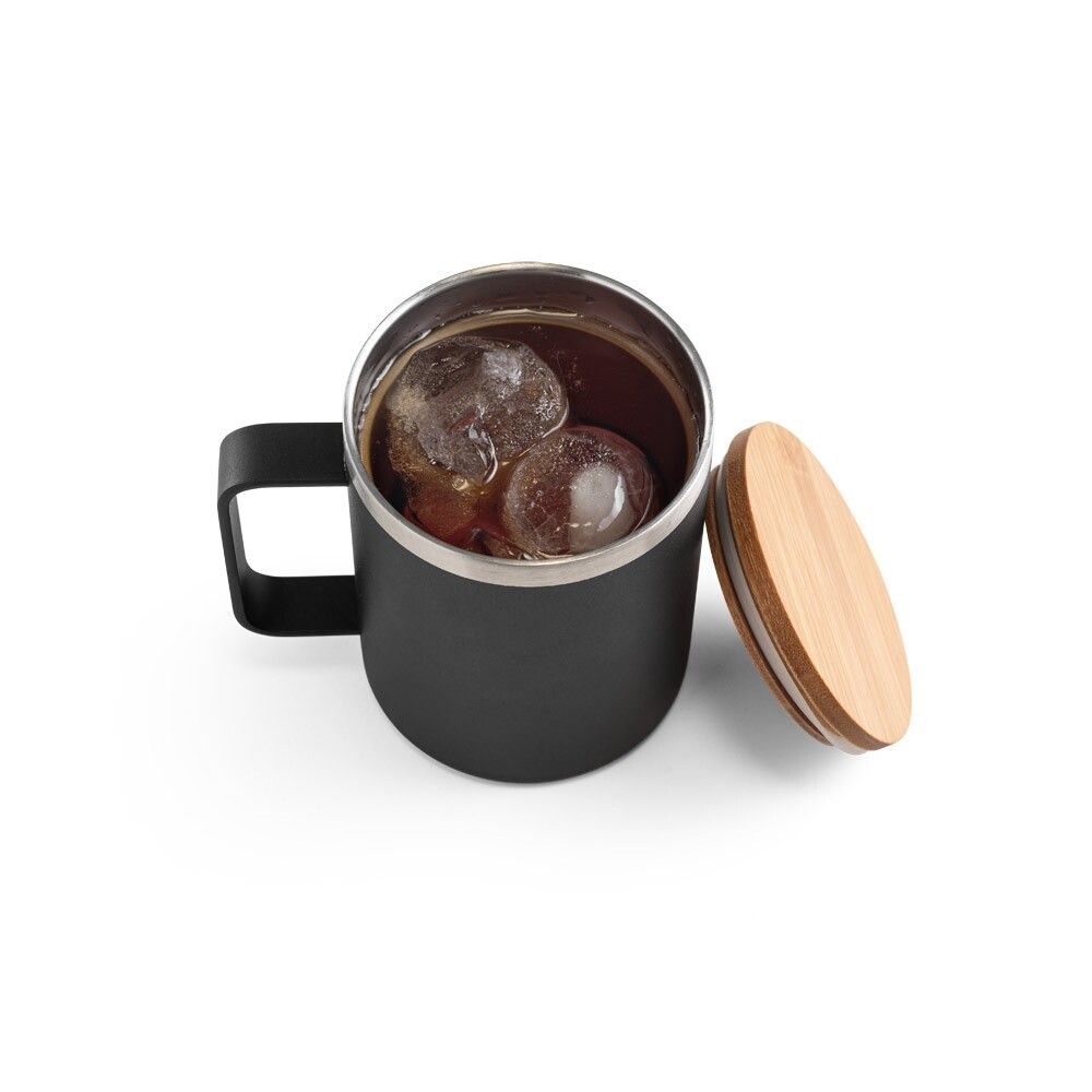 LAUDA Becher aus 90% recyceltem Edelstahl mit Bambusdeckel 420 mL - schwarz-894