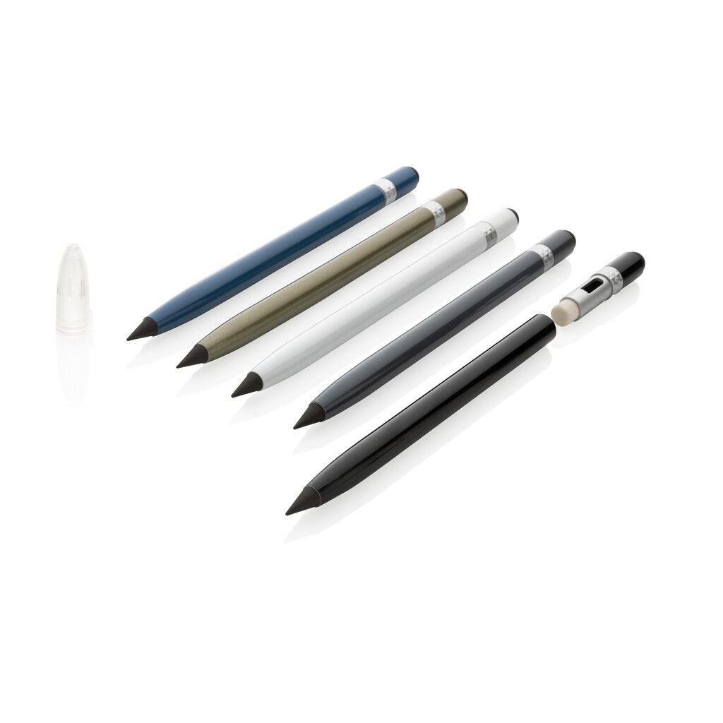 Tintenloser Stift aus Aluminium mit Radiergummi - weiß-6