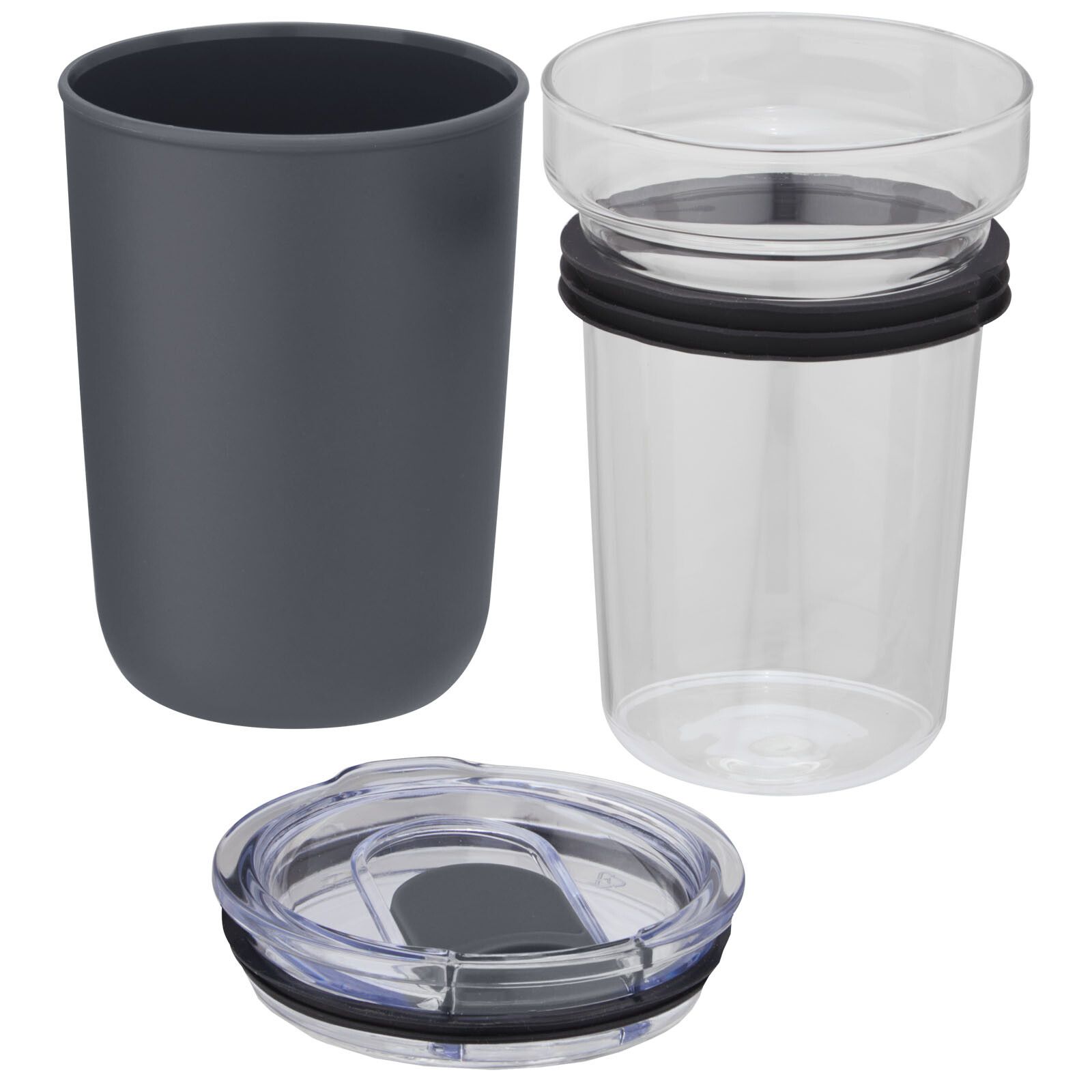Bello 420 ml Glasbecher mit Außenwand aus recyceltem Kunststoff - grau-358
