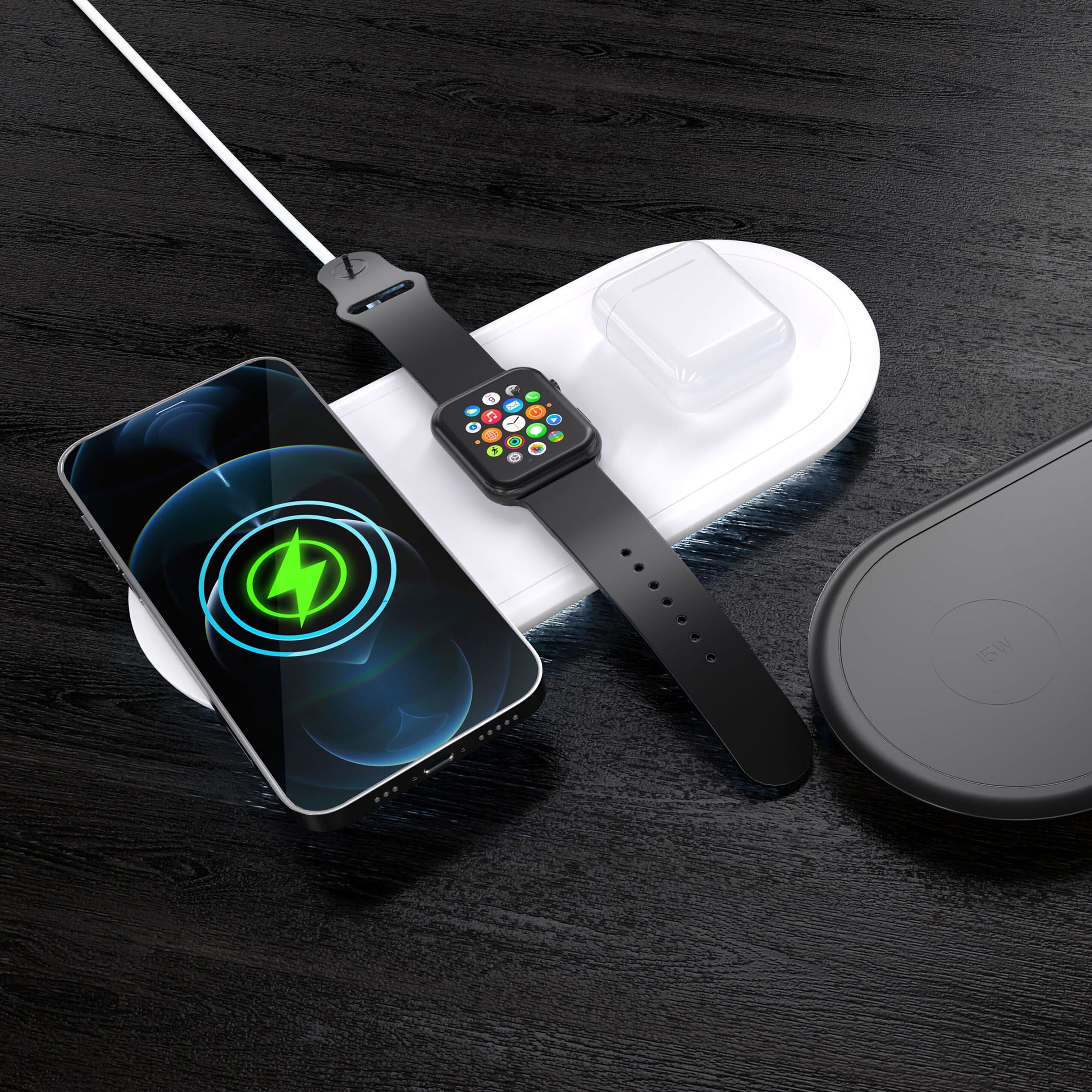 3-in-1 15 W Drahtloses Ladegerät für Handys, Apple Watch und AirPods. - weiss-53