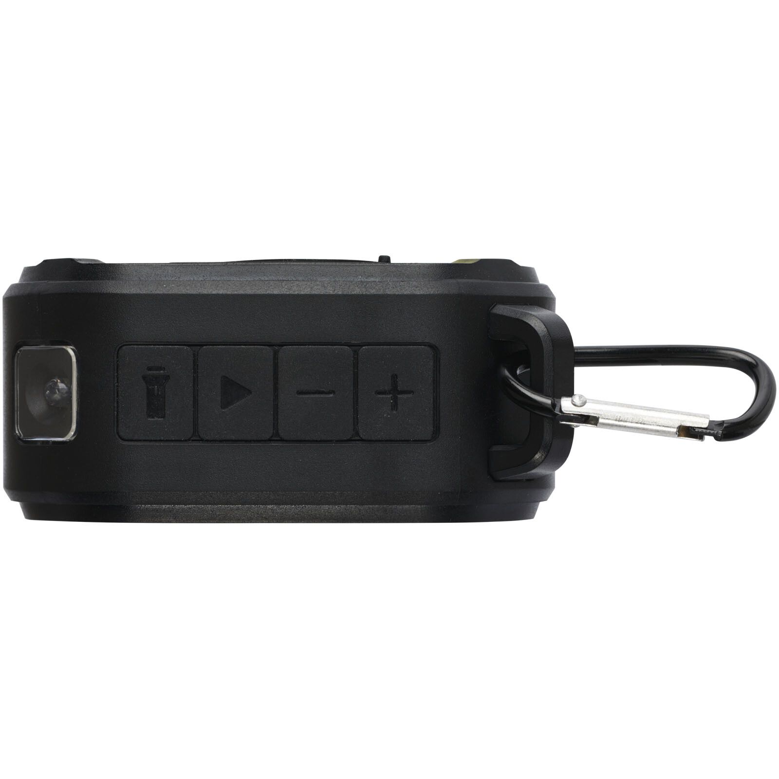 Solo 3W IPX5 Solar Bluetooth-Lautsprecher aus recyceltem RCS Kunststoff mit Karabinerhaken  - schwarz-578