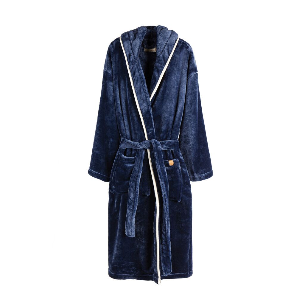 VINGA Louis Luxus Plüsch GRS rPET Bademantel Größe S/M - navy blau-293