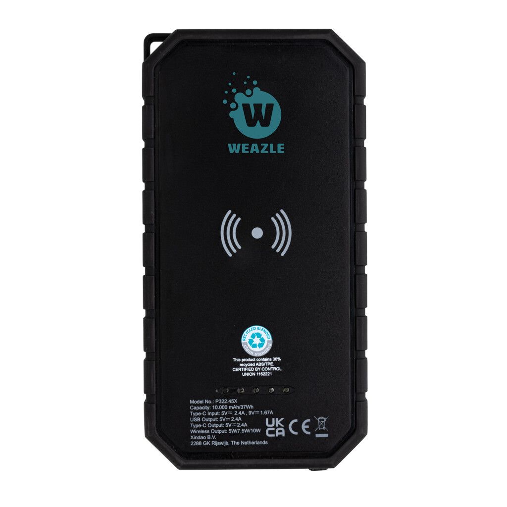 10.000 mAh Solar-Powerbank mit 10W Wireless aus RCS Plastik - schwarz-534