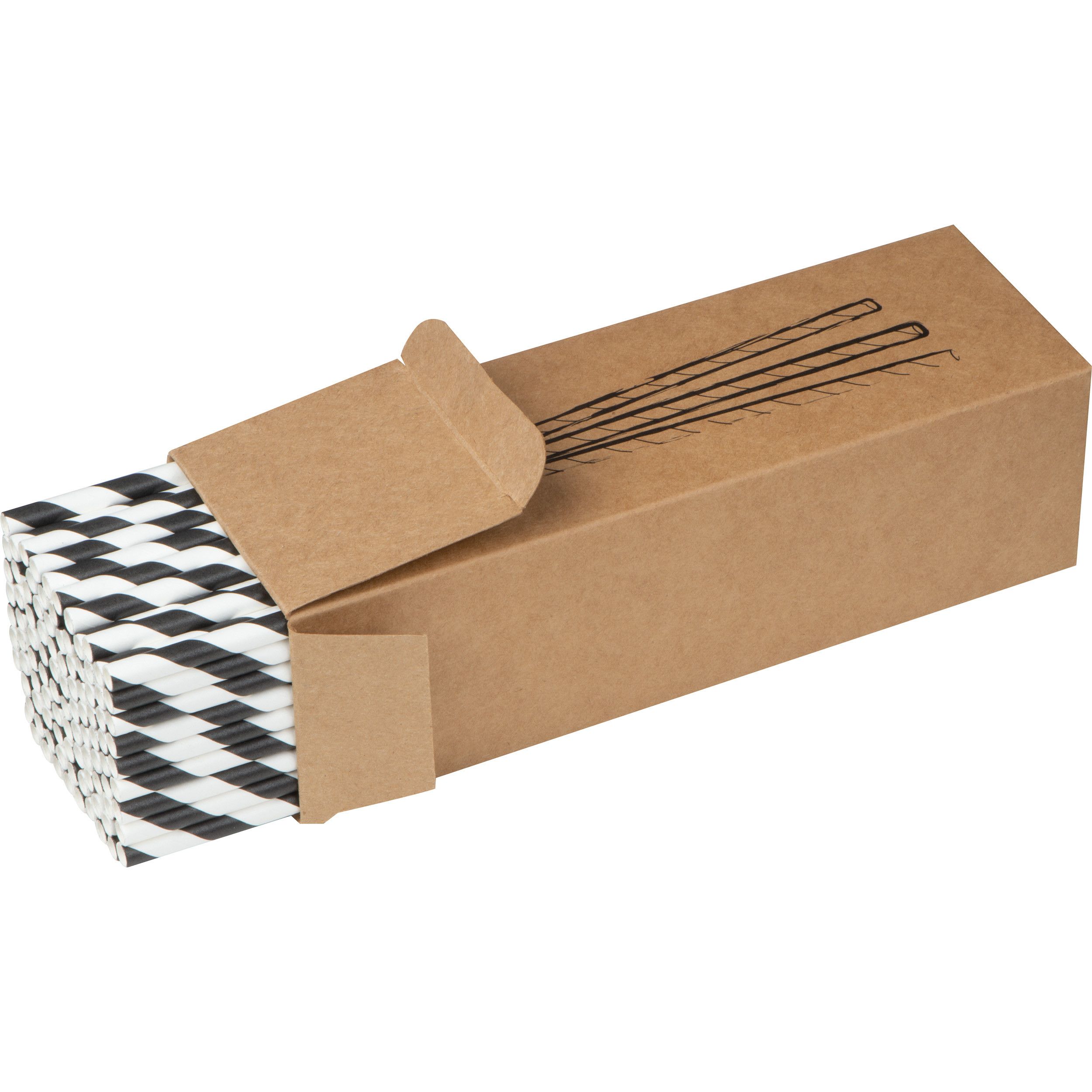 100er Set Trinkhalme aus Papier - schwarz - weiß-613