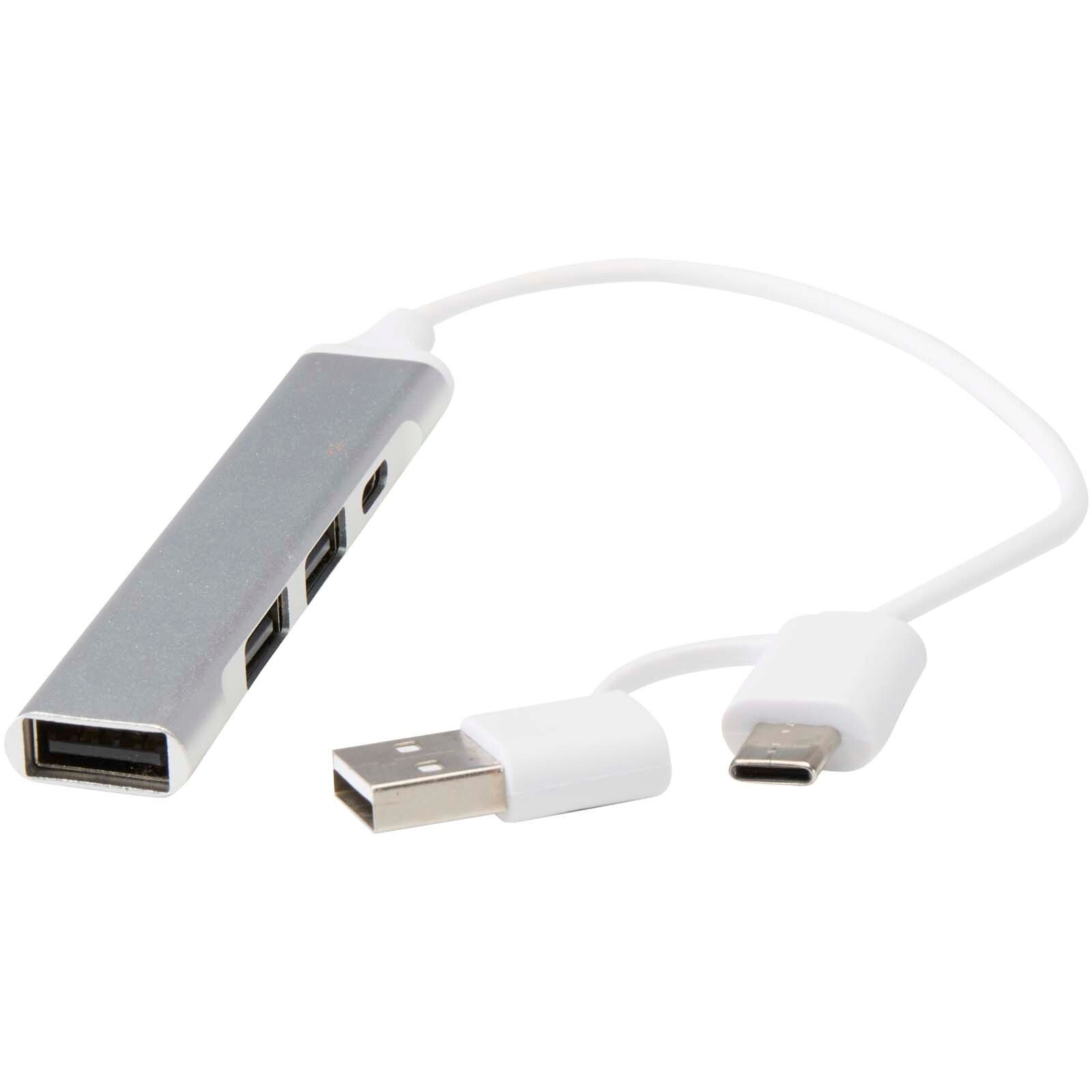 Alkaid 4 Port Hub aus recyceltem Aluminium mit USB-A- und Typ-C-Anschlüssen und zwei Eingängen - silber-327