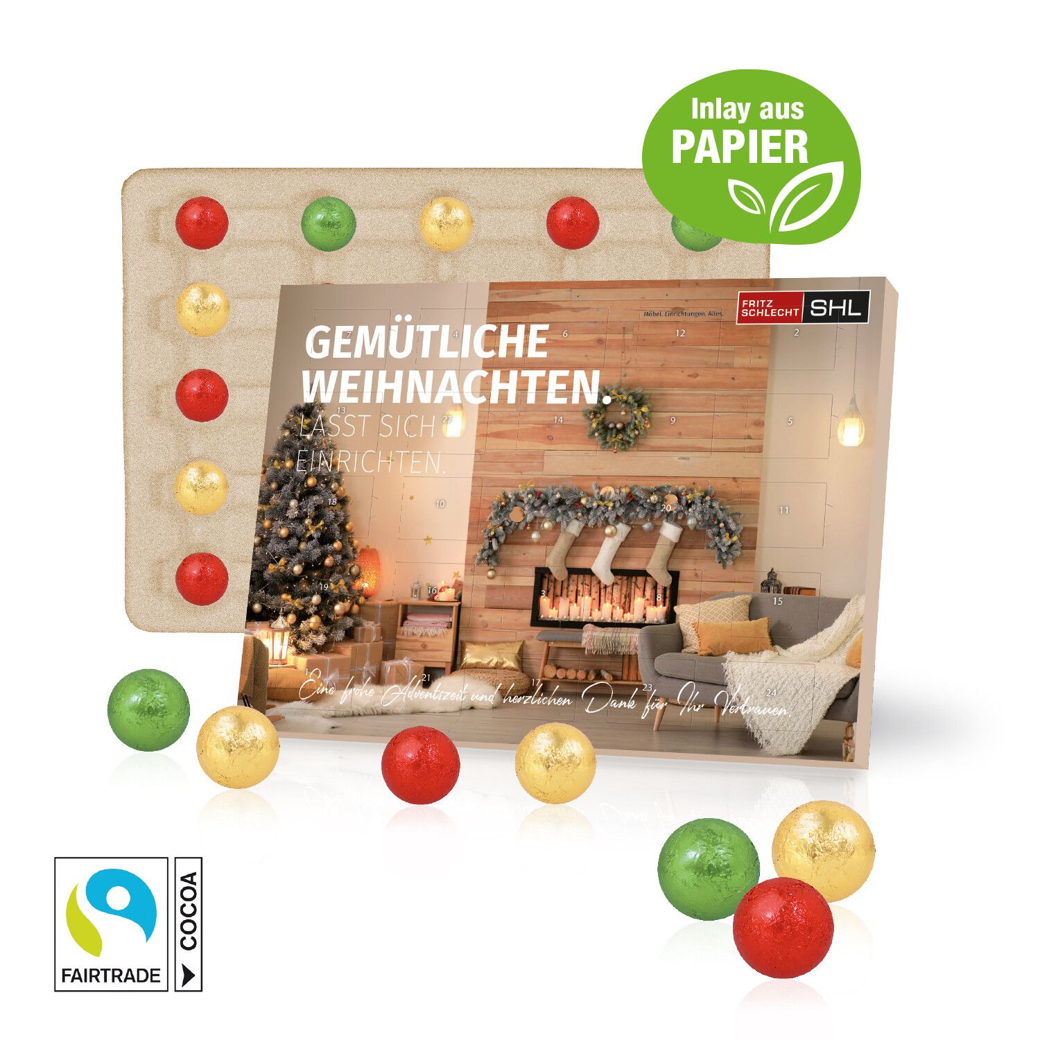 Tisch-Adventskalender mit Fairtrade Schokolade, Inlay Aus Papier-946