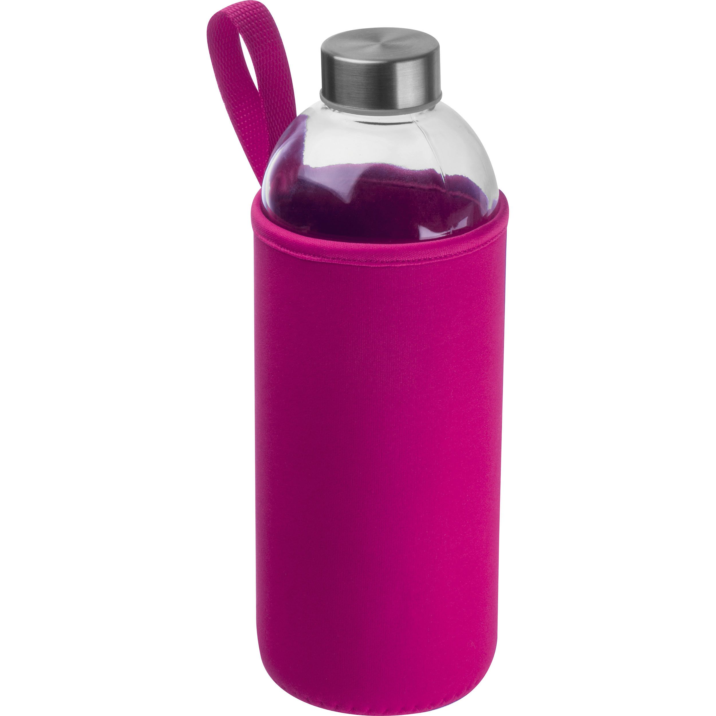 Trinkflasche aus Glas mit Neoprenüberzug, 1.000ml - pink-596
