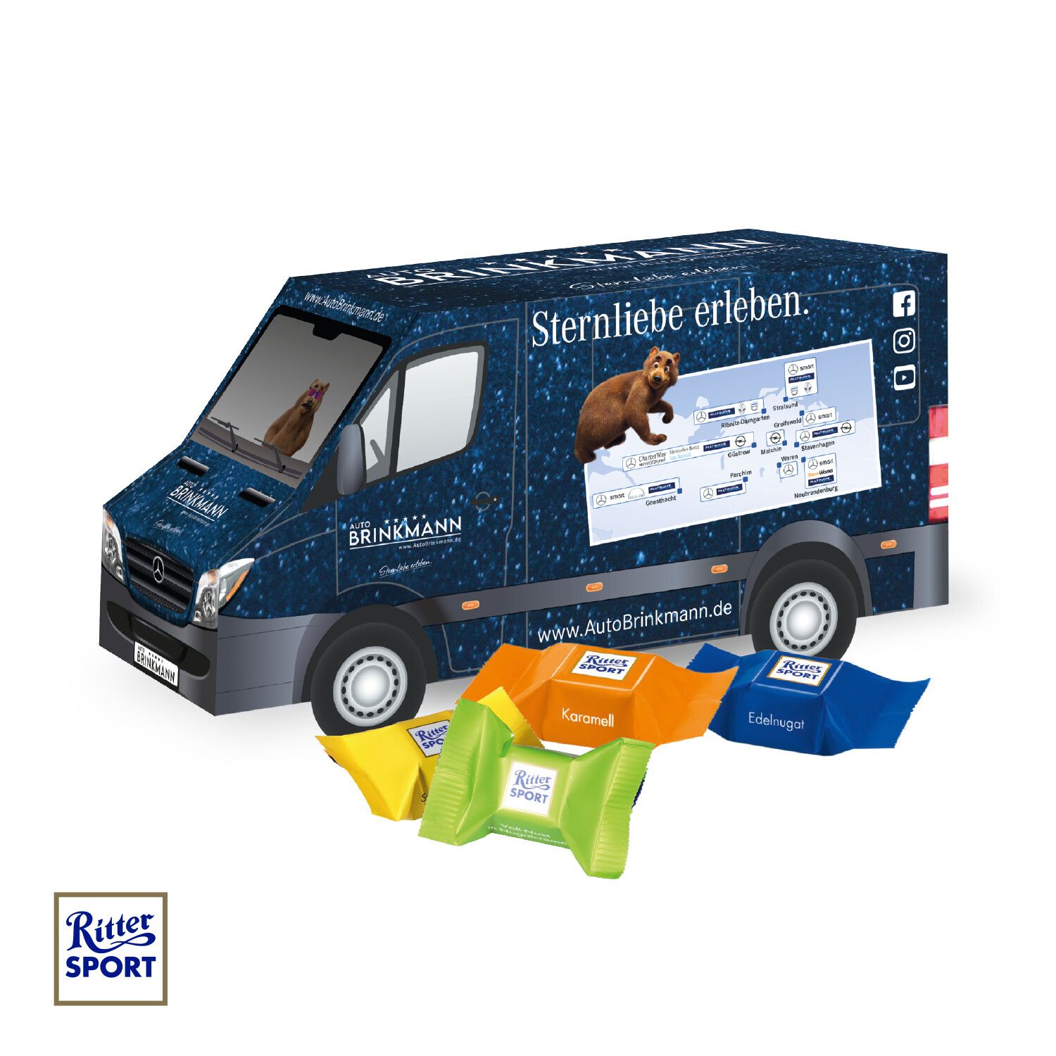 3D Präsent "Transporter" mit Ritter Sport Schokowürfel-841