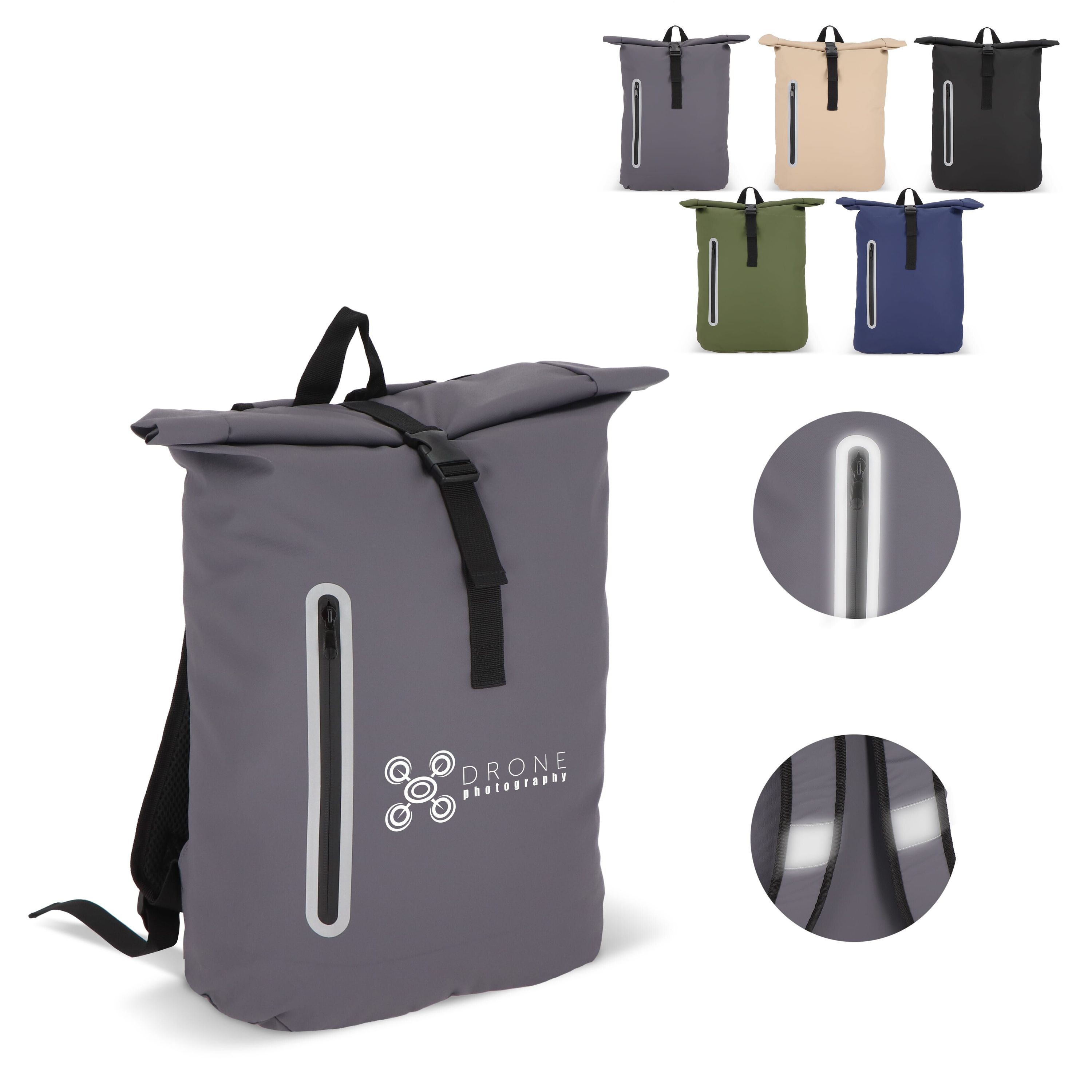 PU-beschichteter R-PET 600D Rolltop-Rucksack 20L - grau-498