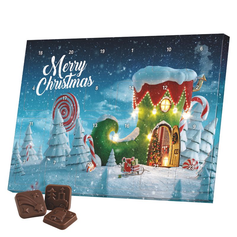 Classic Tisch Adventskalender, Blister gefüllt mit kakaofreier Schokoladen-Alternative-379