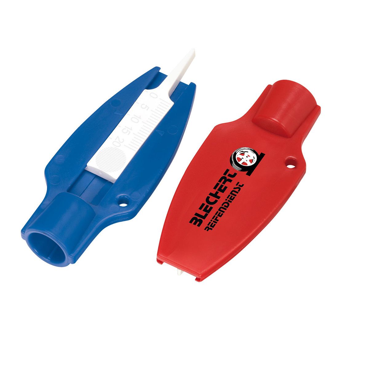 Reifenprofiltiefenmesser mit Ventilkappendreher - blau, weiß-384