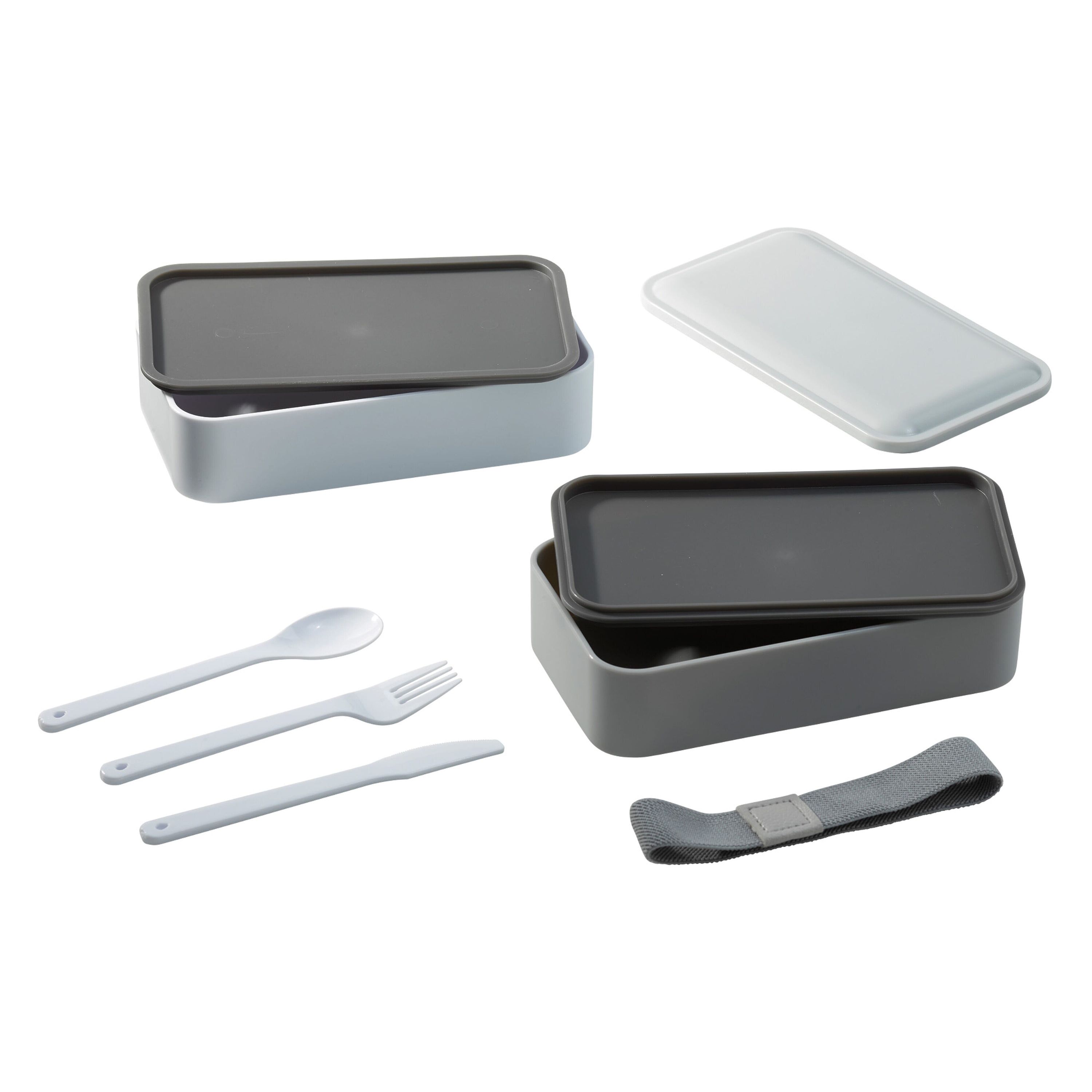 Bento box mit Besteck 1250ml - grau  -  weiss-394