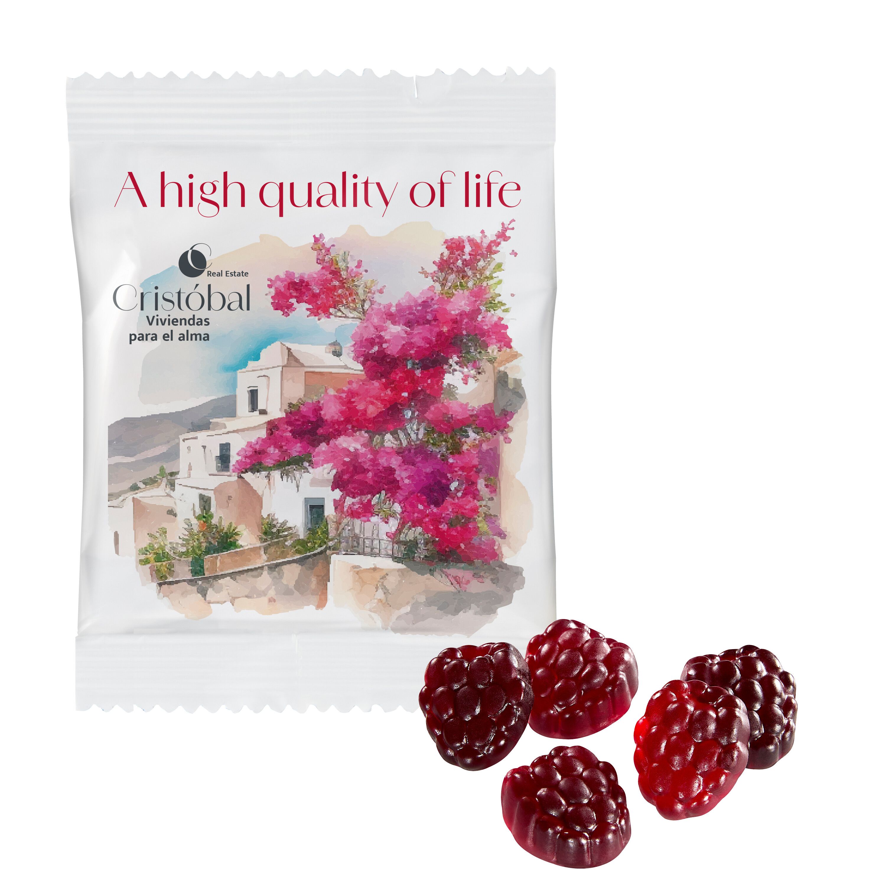Veganes -80% Zucker Fruchtgummi im kompostierbaren Tütchen-768