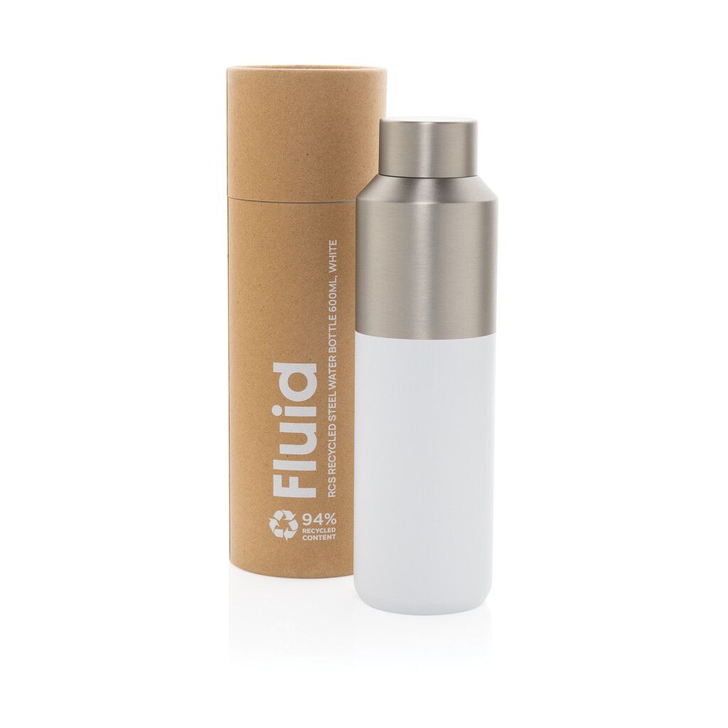 Fluid Flasche aus RCS-zertifiziert recyceltem Stahl, 600ml - weiß-725