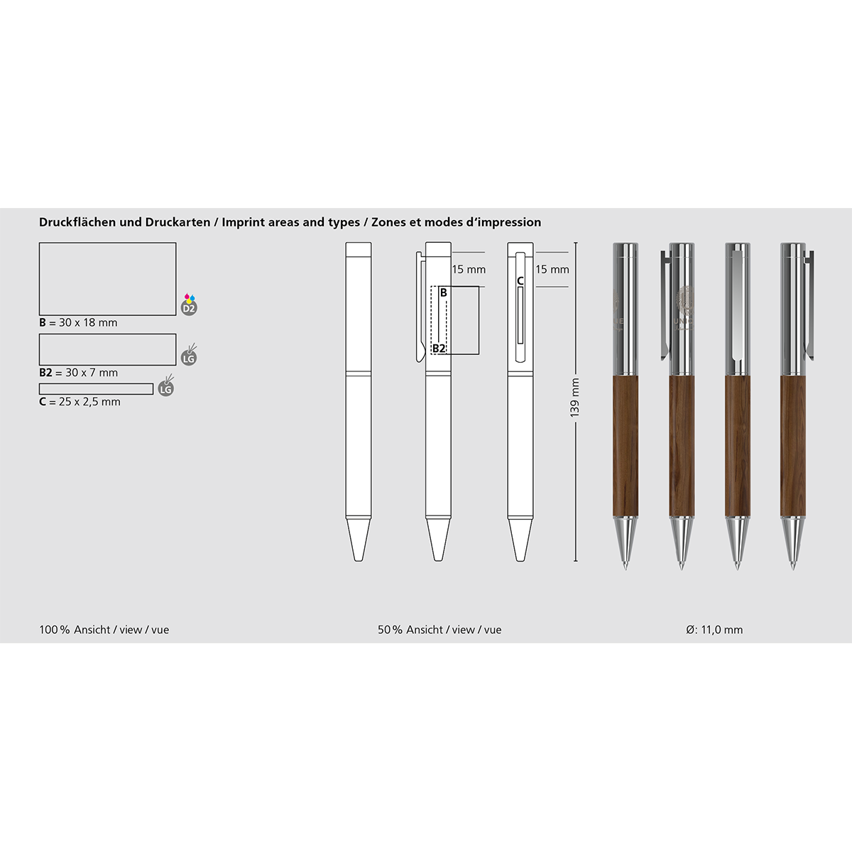 Drehkugelschreiber Unique wood MMc - Nussbaumholz-263