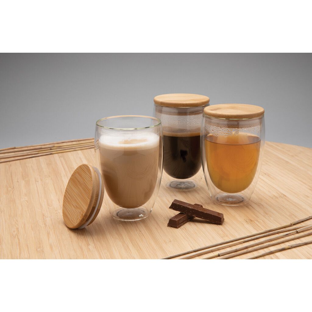2-tlg Set Borosilikatgläser mit Bambusdeckel 350ml - transparent-625