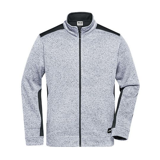 Men´s Knitted Workwear Fleece Jacket -STRONG- - white melange - carbon-576