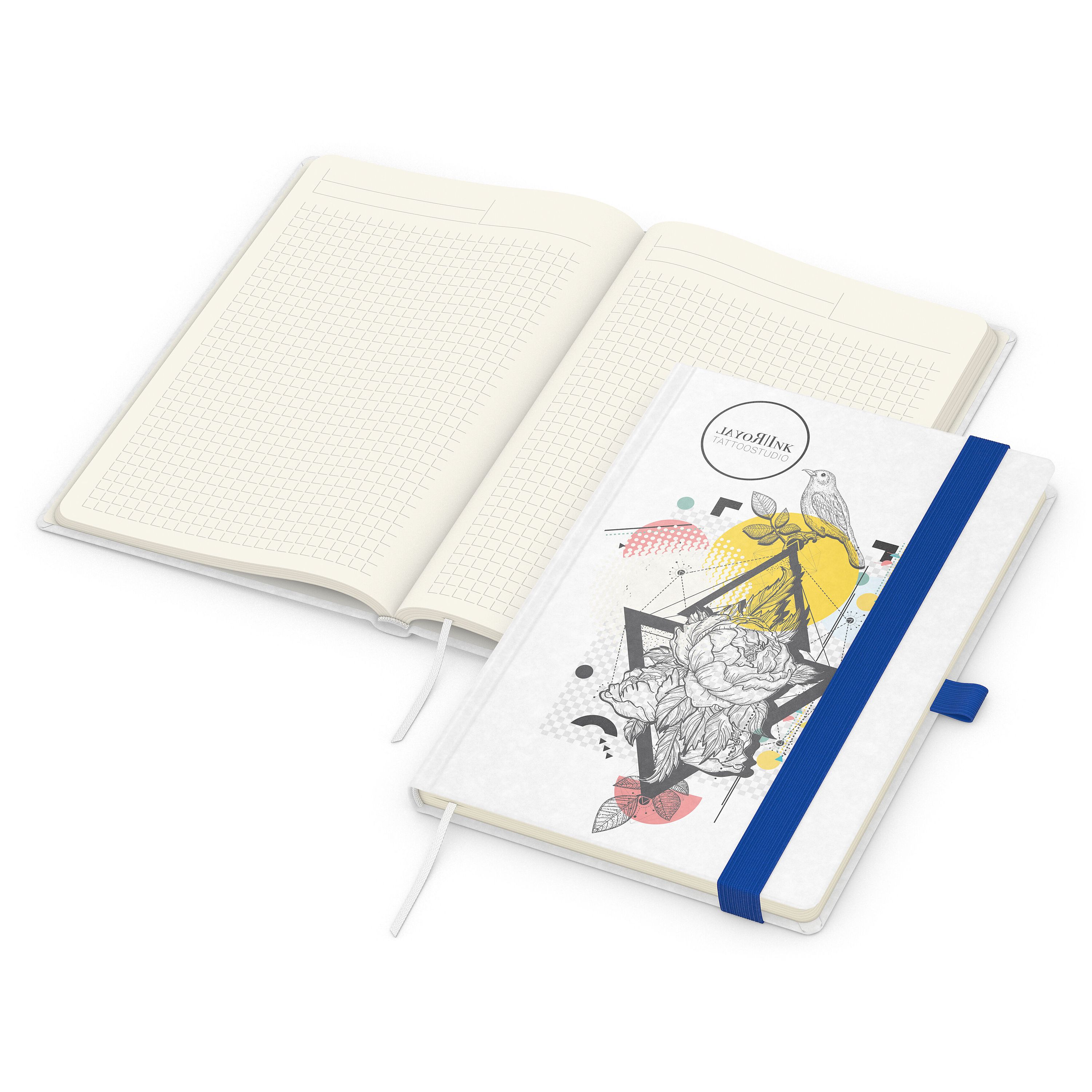 Notizbuch Match-Book, A5, Creme, Winkelkaro, weiß-individuell, mittelblau-70