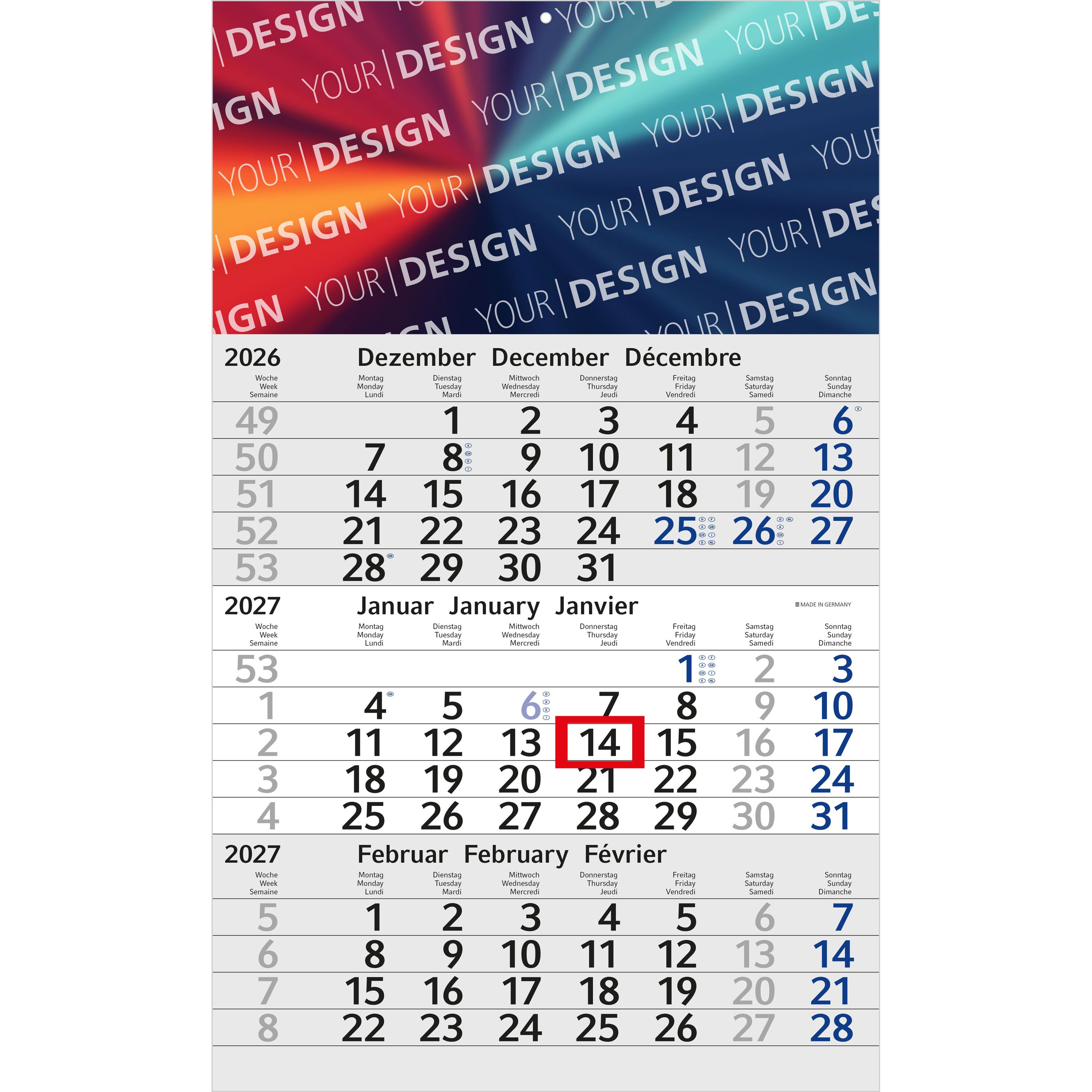 3-Monatskalender Einblatt Budget 3, blau-386