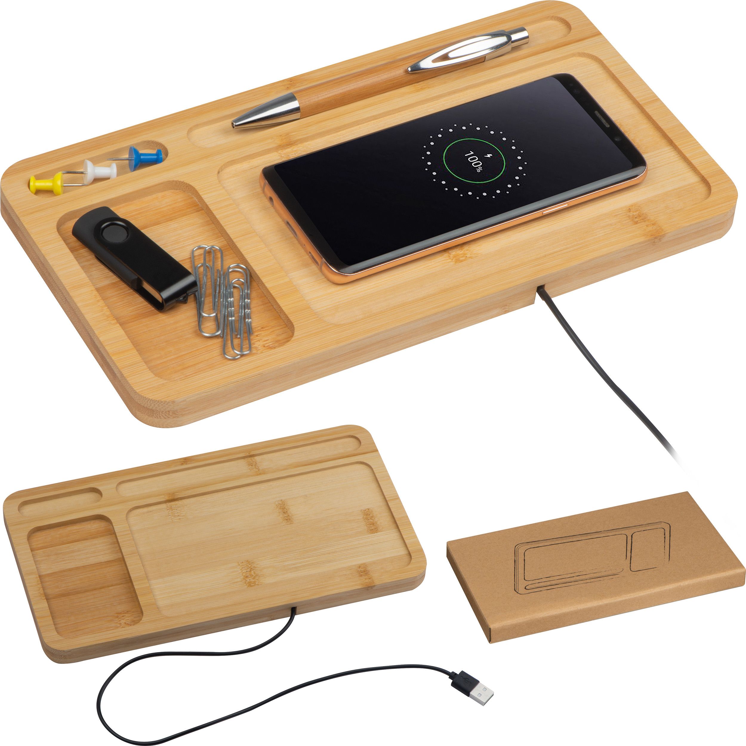 Deskorganizer mit integriertem Wireless Charger  - beige-139