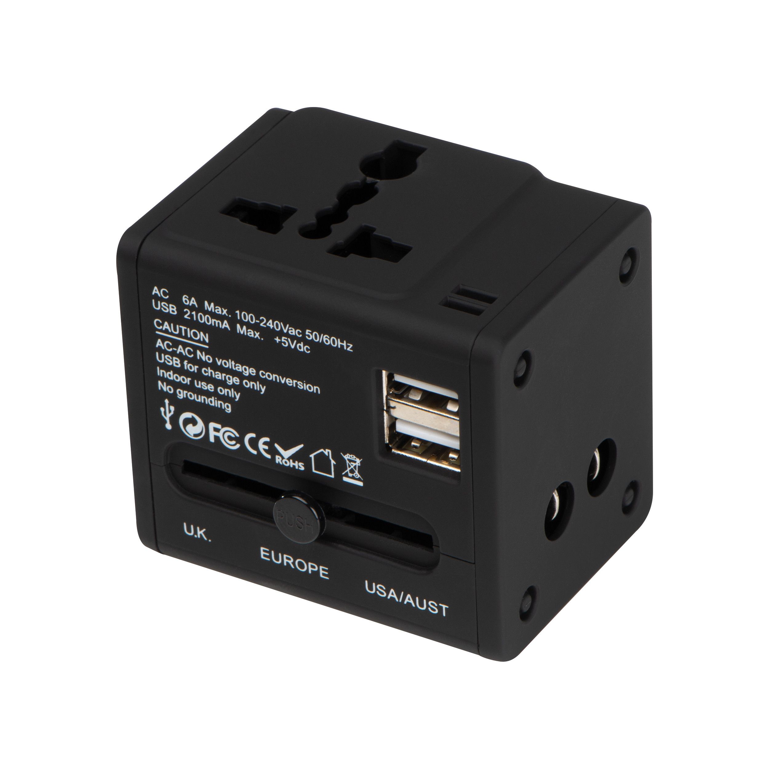 Gummierter Reiseadapter in einem Etui - schwarz-310