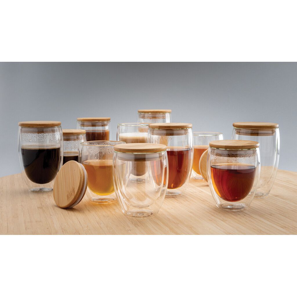 2-tlg Set Borosilikatgläser mit Bambusdeckel 250ml - transparent-363