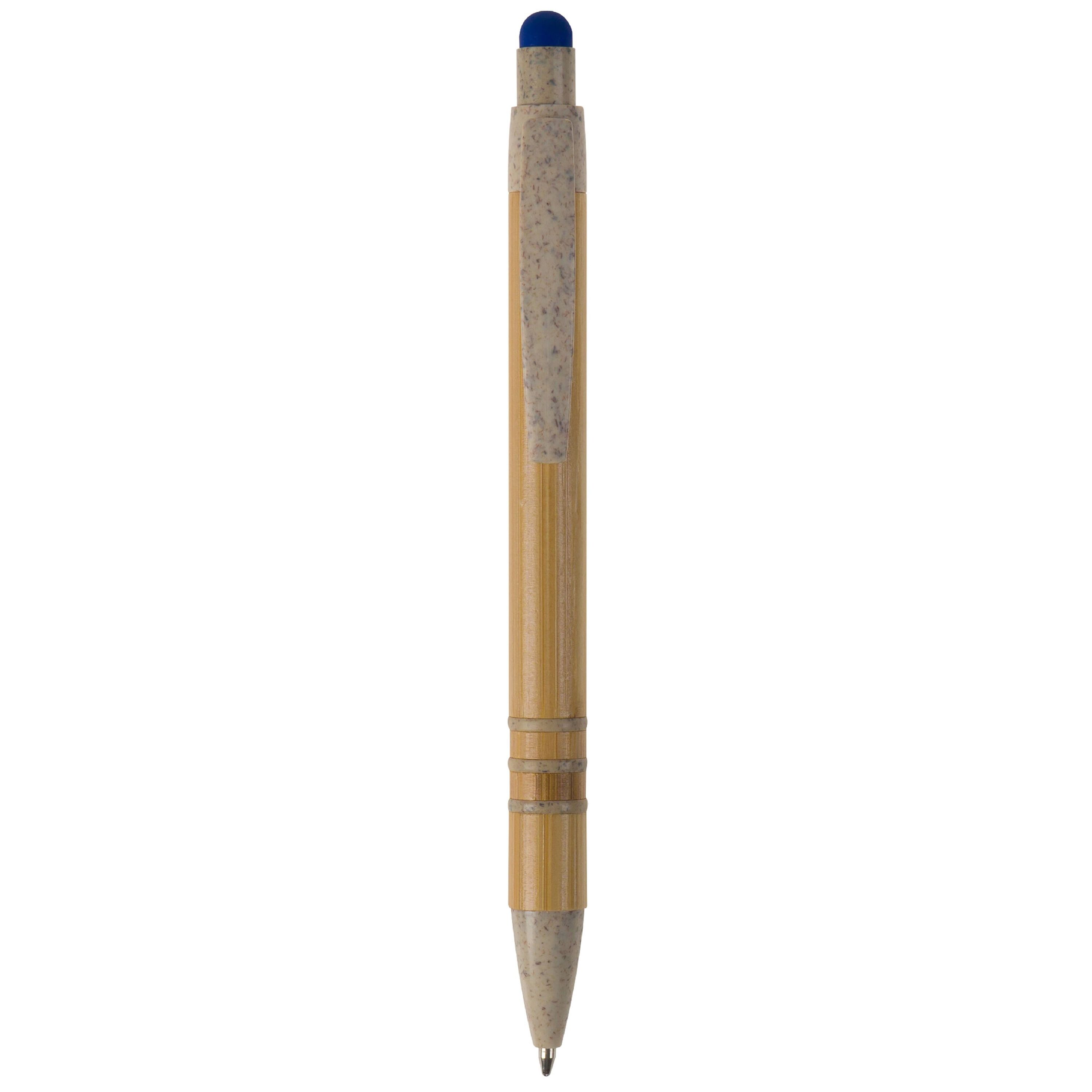 Kugelschreiber Bambus mit Touchpen und Weizenstroh Elementen - beige  -  blau-147