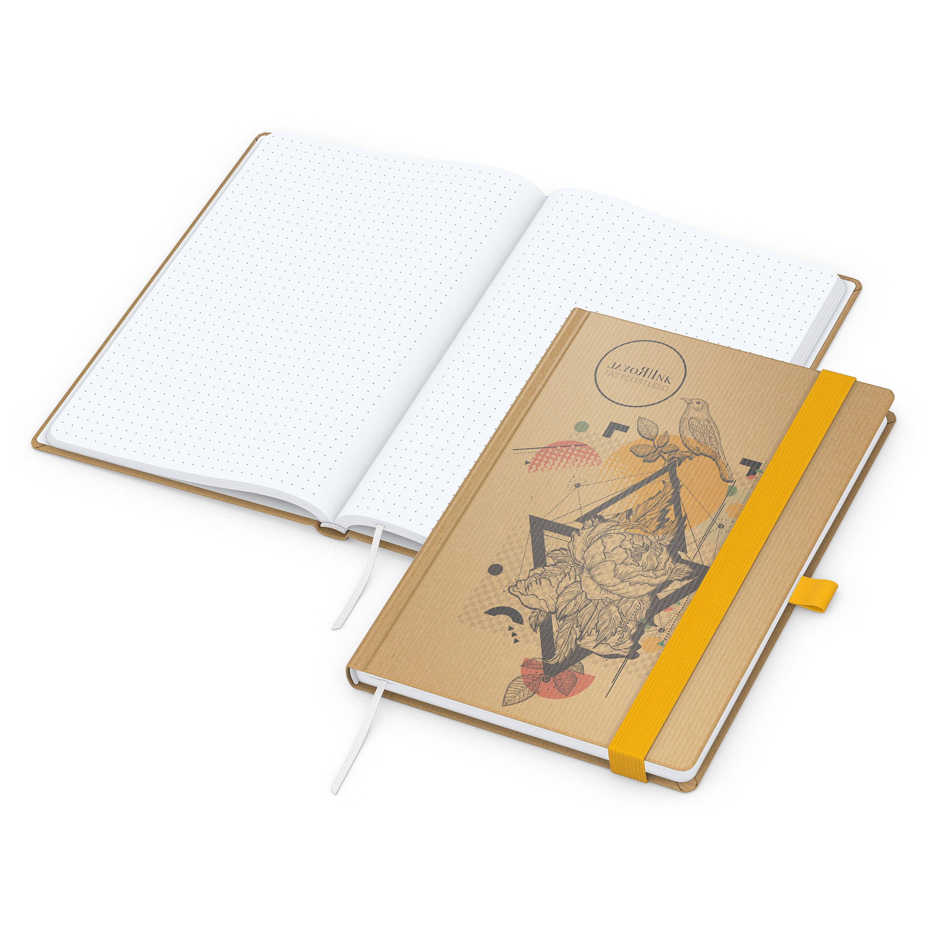 Notizbuch Match-Book, A5, White, Punktraster, braun-individuell, gelb-246