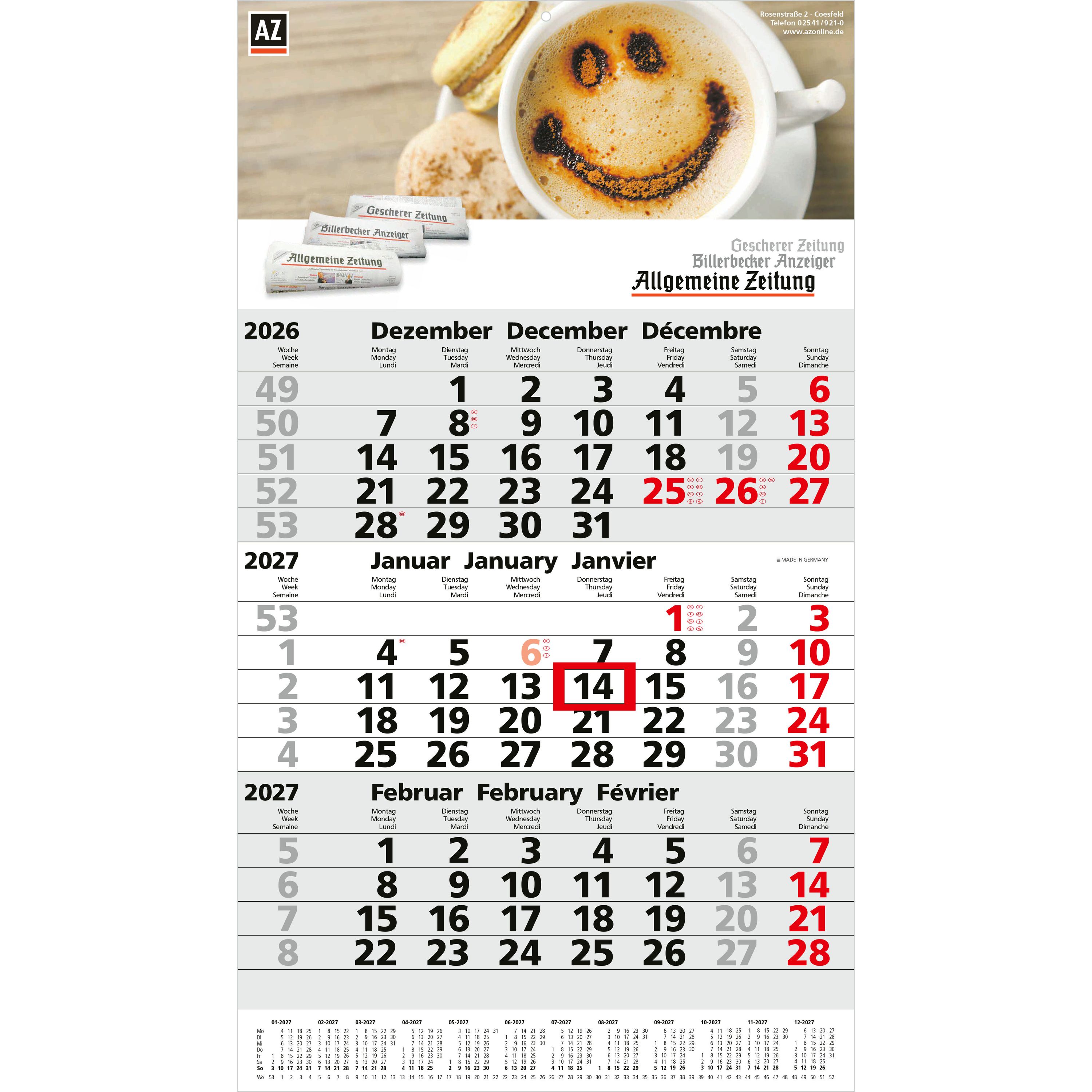 3-Monatskalender Einblatt Primus 3 Post A-622