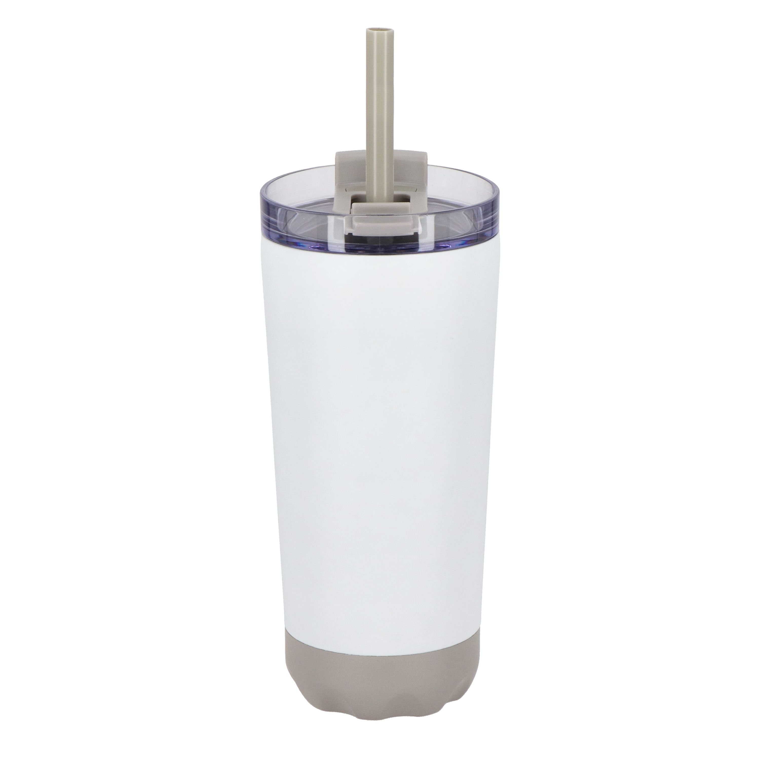 doppelwandiger Norden-Trinkbecher aus Edelstahl mit Strohhalm, 600 ml - weiss-449