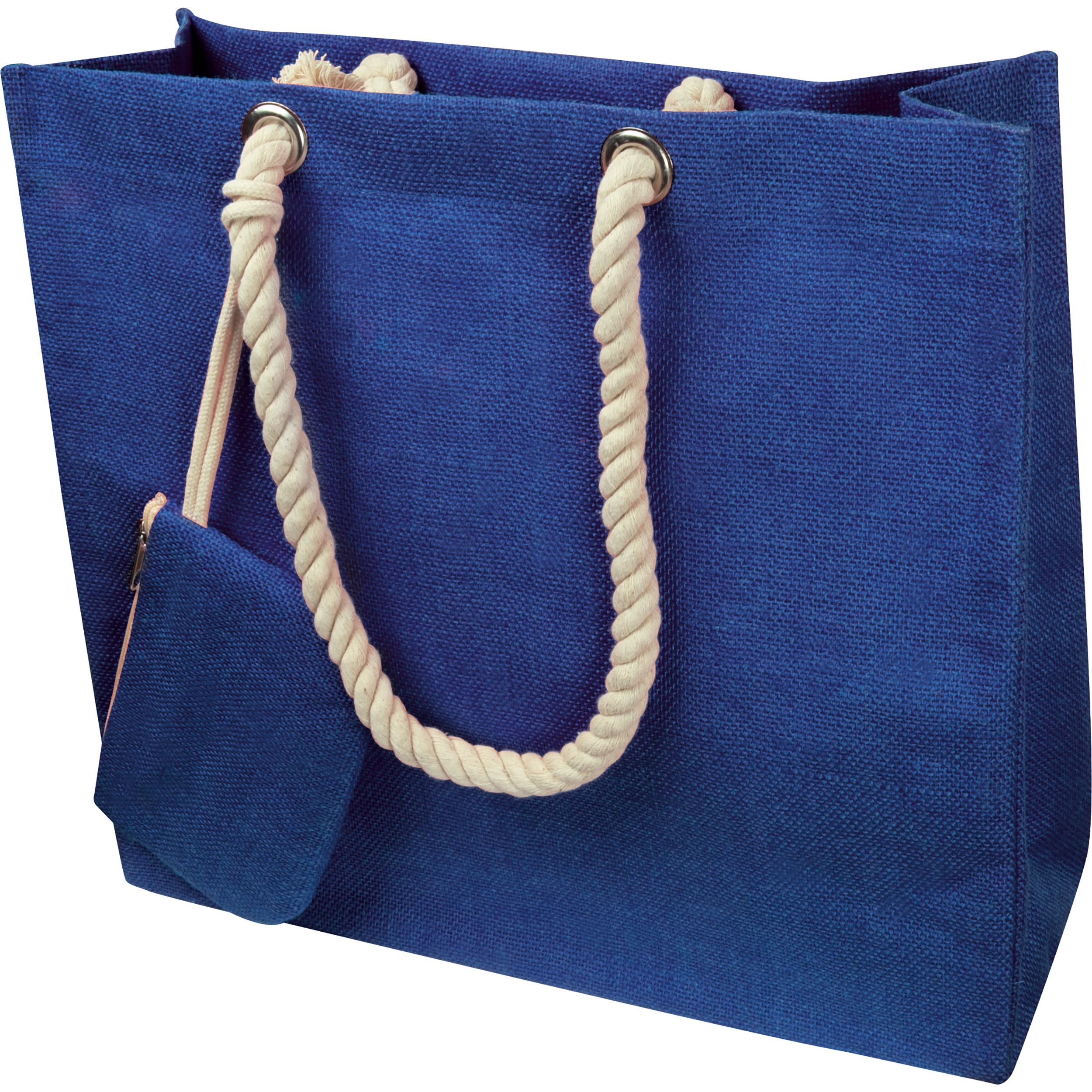 Jutetasche mit Kordelgriffen - blau-702
