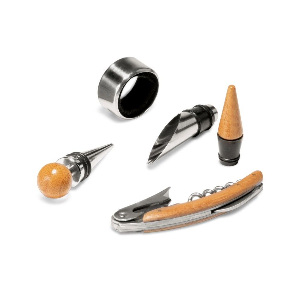 MORETO Weinset aus Metall und Holz, 4 teilig - natur-829