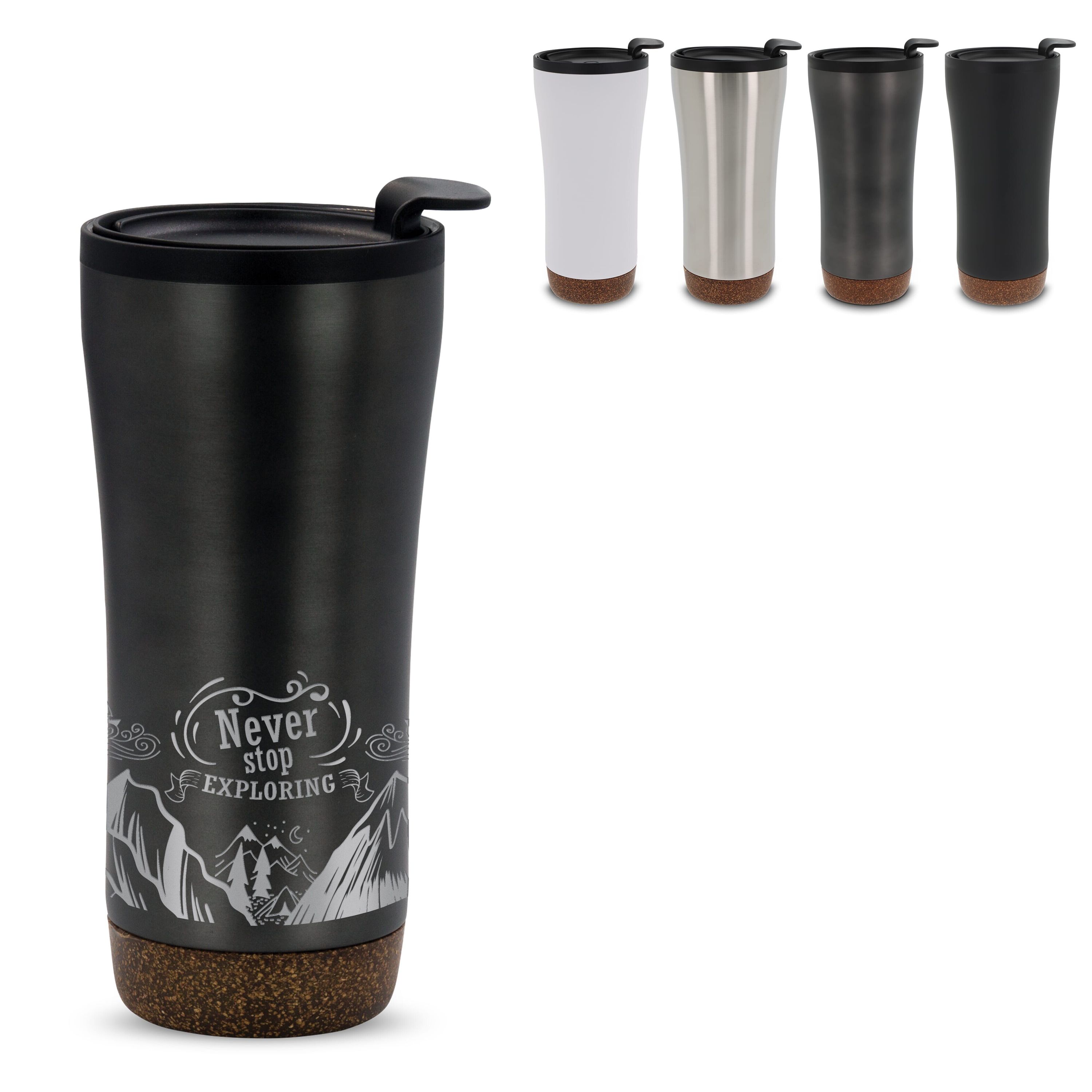 Doppelwandiger Becher mit einem Korkboden 480ml - schwarz-729