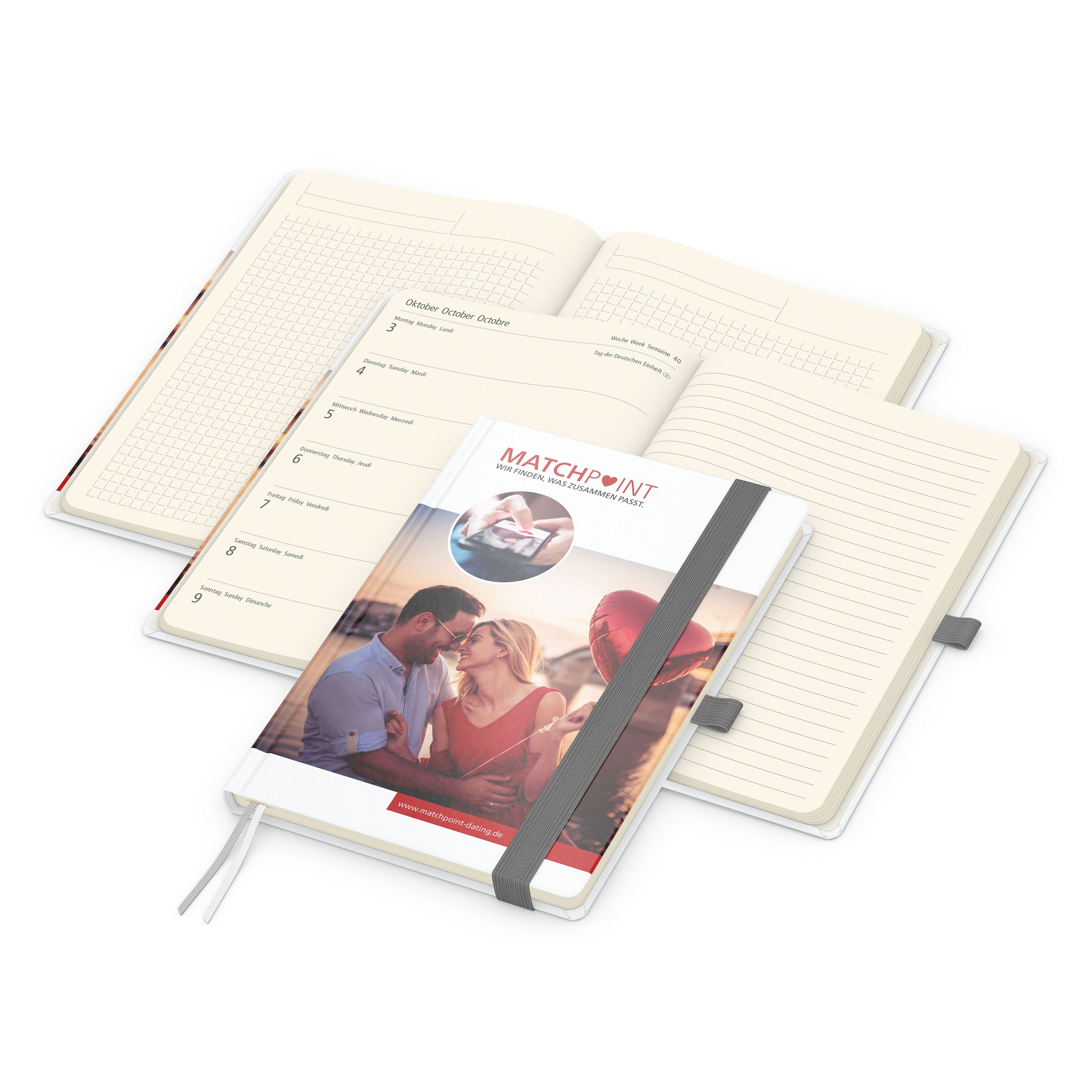 Wochenkalender links + Notizen rechts Match-Hybrid, Papier matt, silbergrau-54