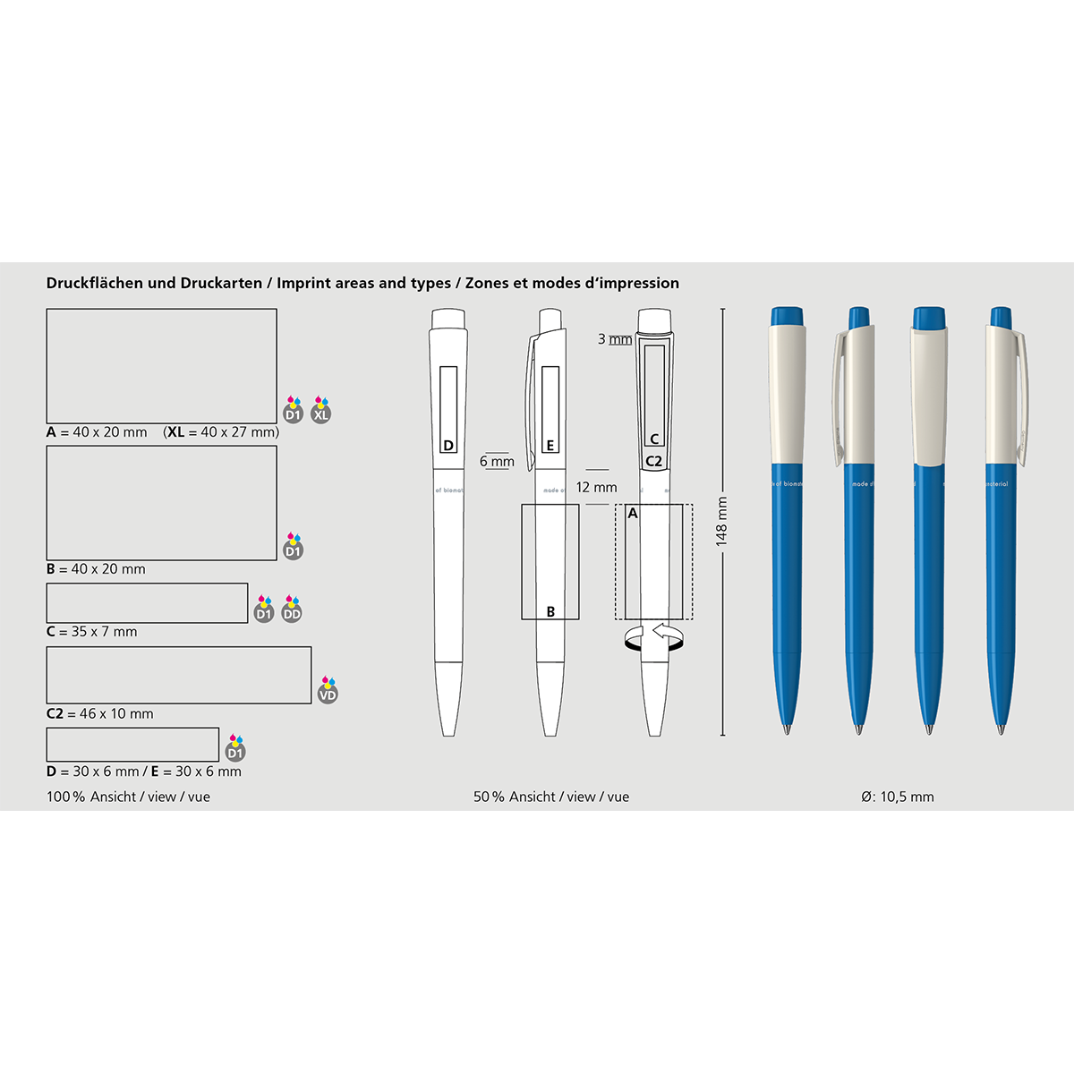 Druckkugelschreiber Zeno bio - weiss-897