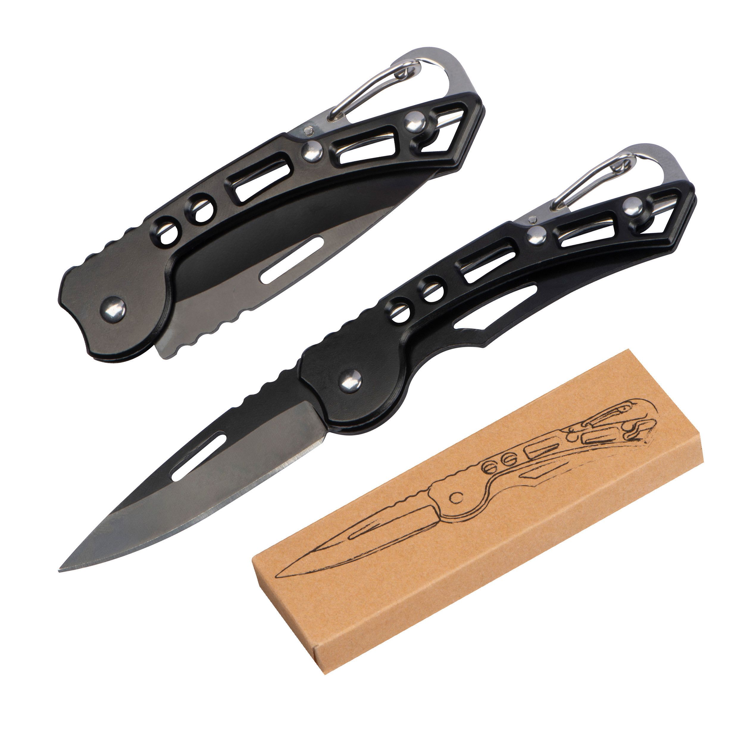 Taschenmesser mit Karabinerhaken - schwarz-909