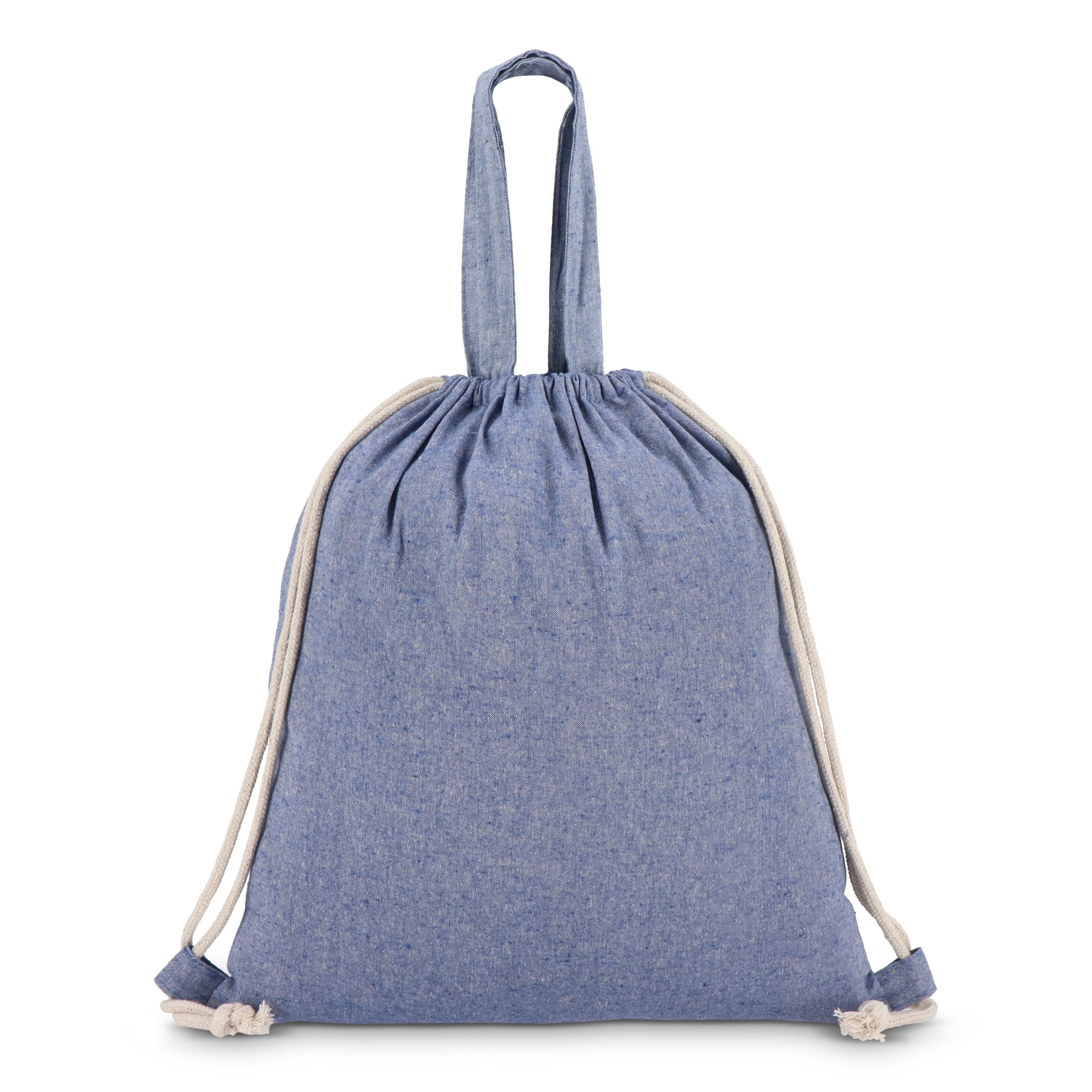 Tasche/Beutel mit Kordelzug aus recycelter Baumwolle 38x42cm - blau-1