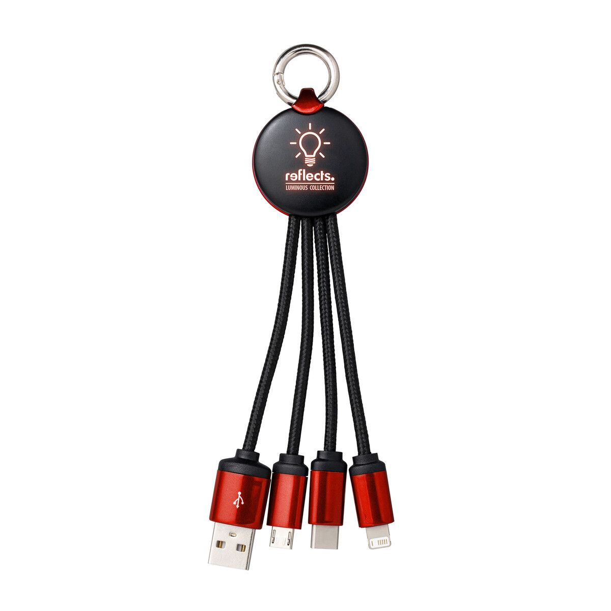 3-in-1 Ladekabel mit Beleuchtung PUHALANI - rot - rot-503